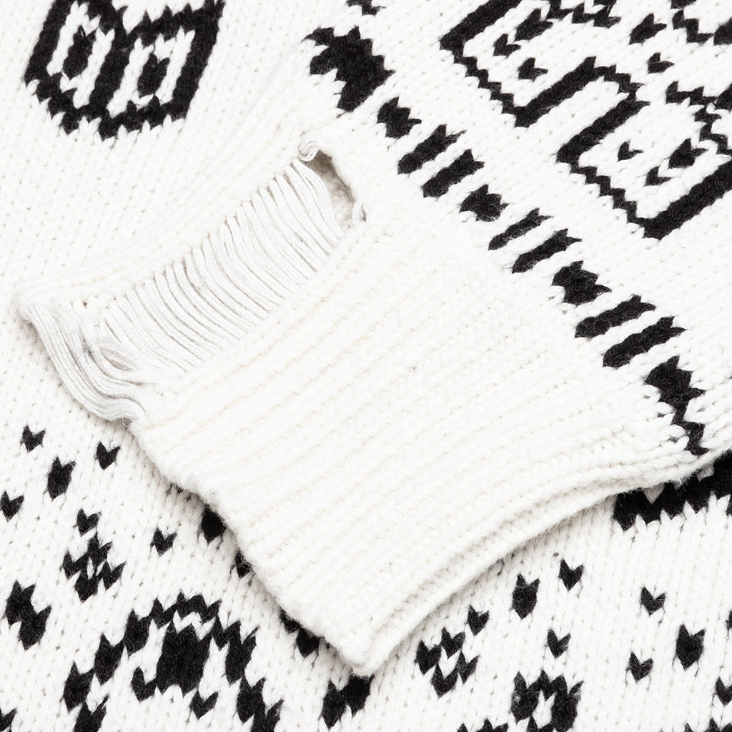 RHUDE LOUNGE SWEATER - WHITE/BLACK - 4