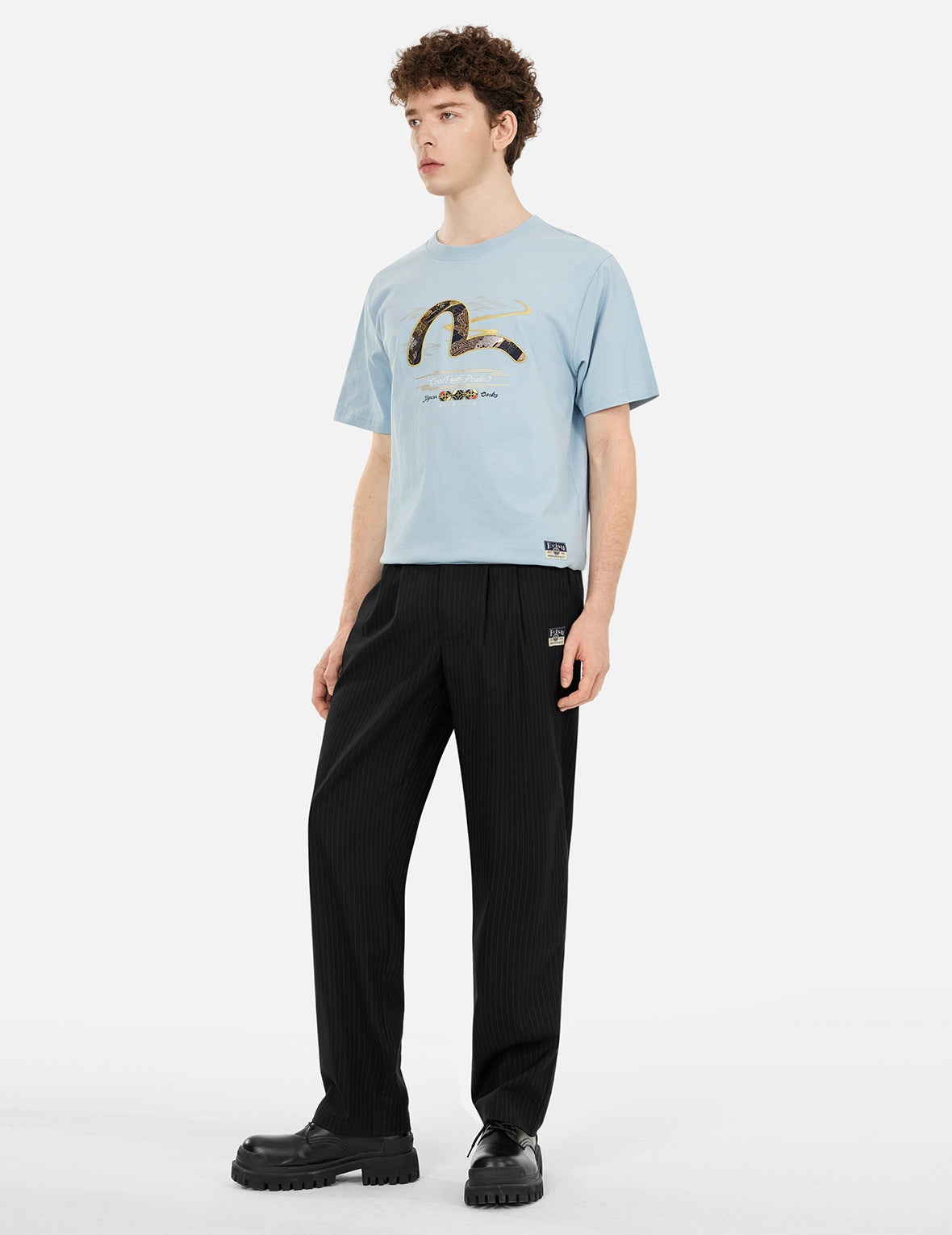 Seagull Embroidery Striped Taper Fit Woven Pants - 3