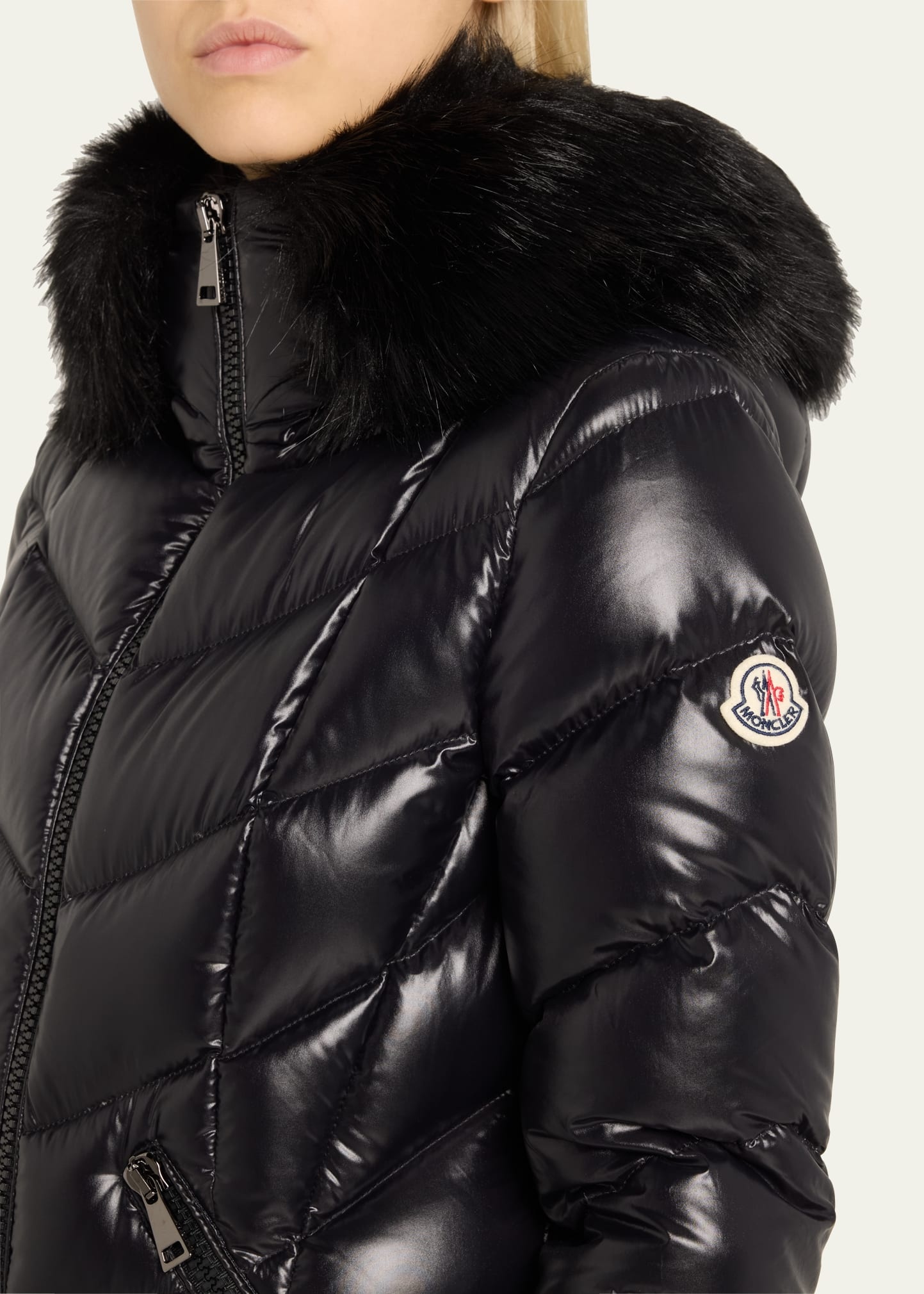 Fulmarus Chevron-Quilted Long Puffer Coat with Faux Fur Trim - 5