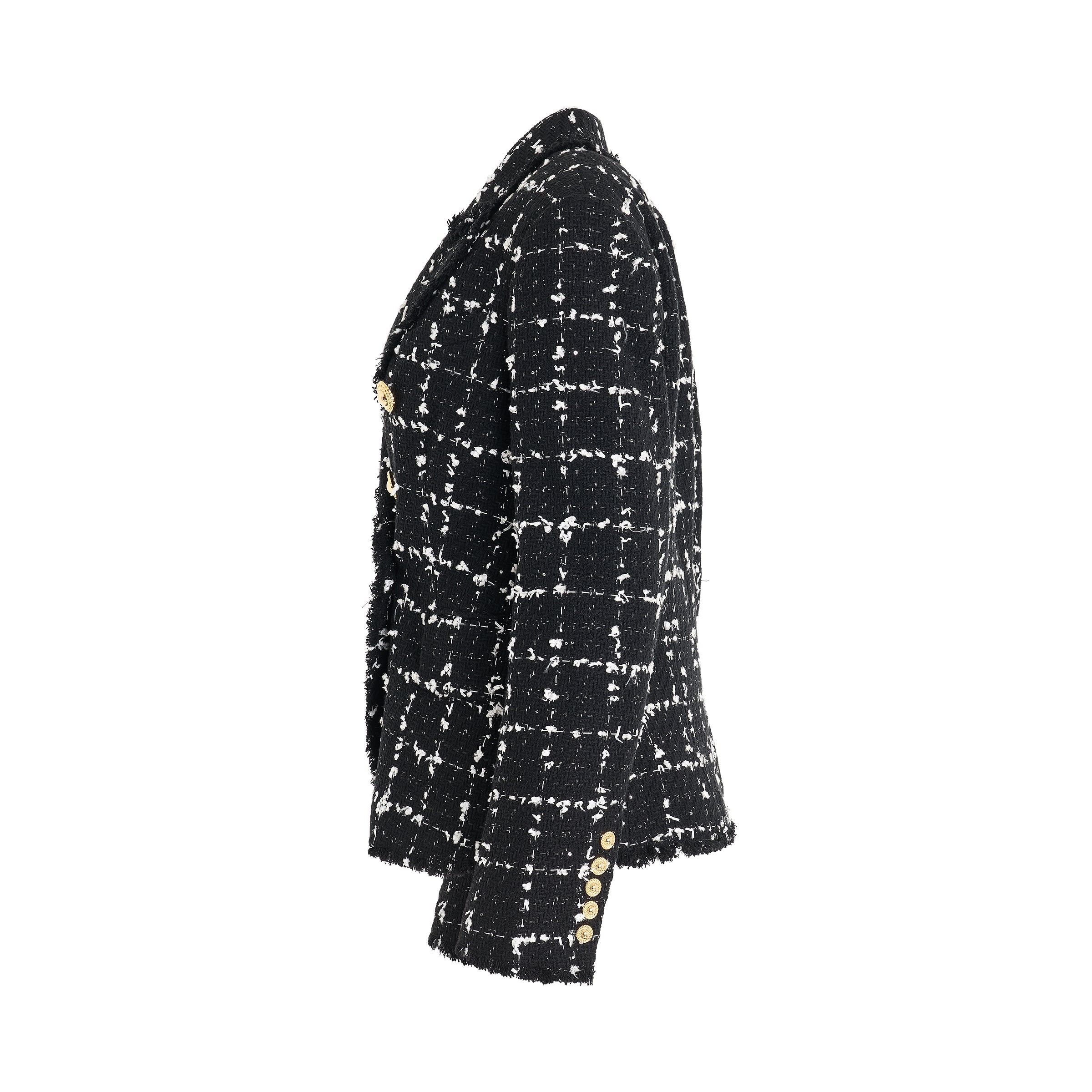 6 Button Double Breasted Tweed Jacket in Black/White/Silver - 3