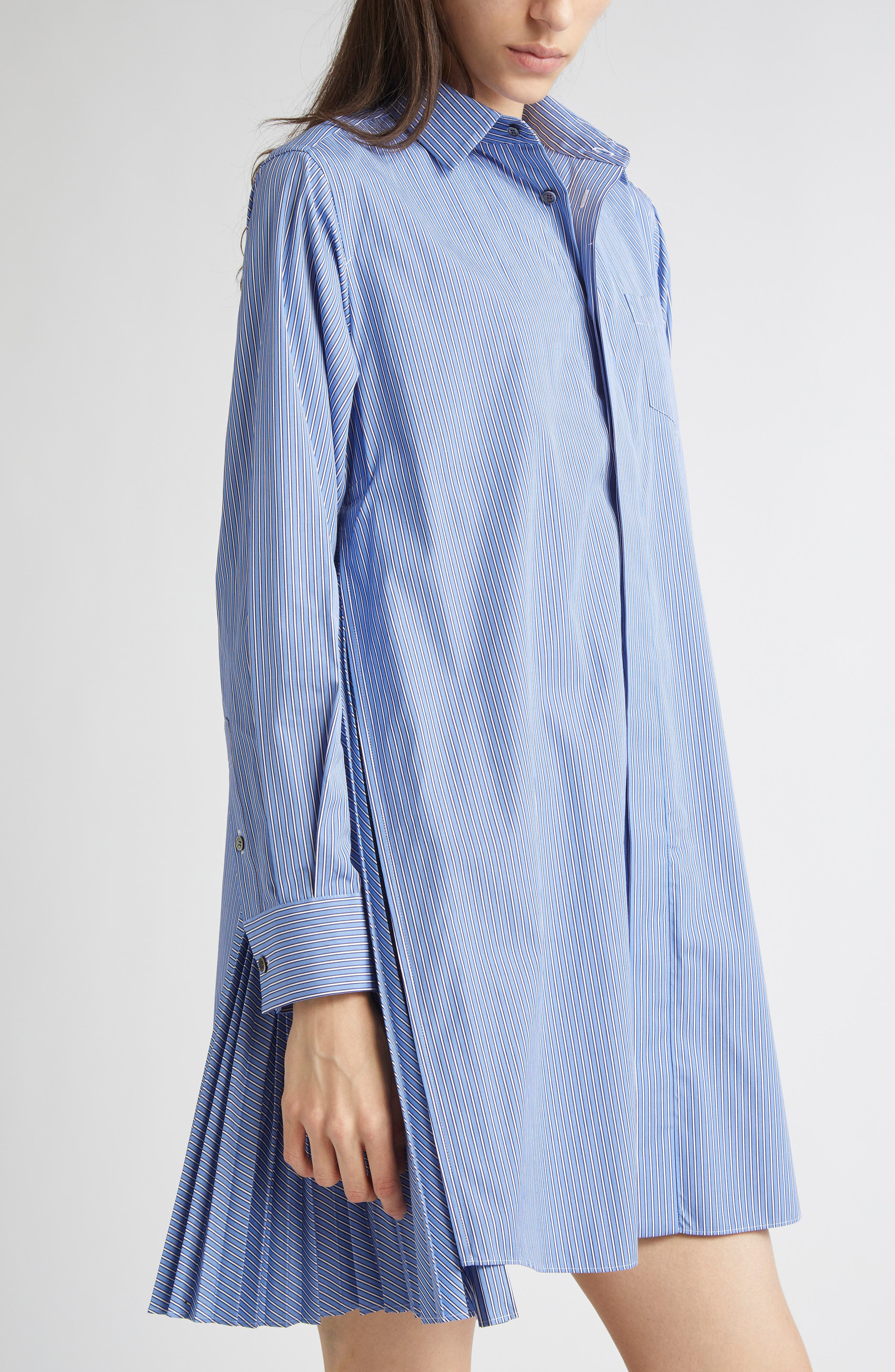 Sacai Stripe Long Sleeve Poplin Shirtdress in Blue Stripe at Nordstrom - 4
