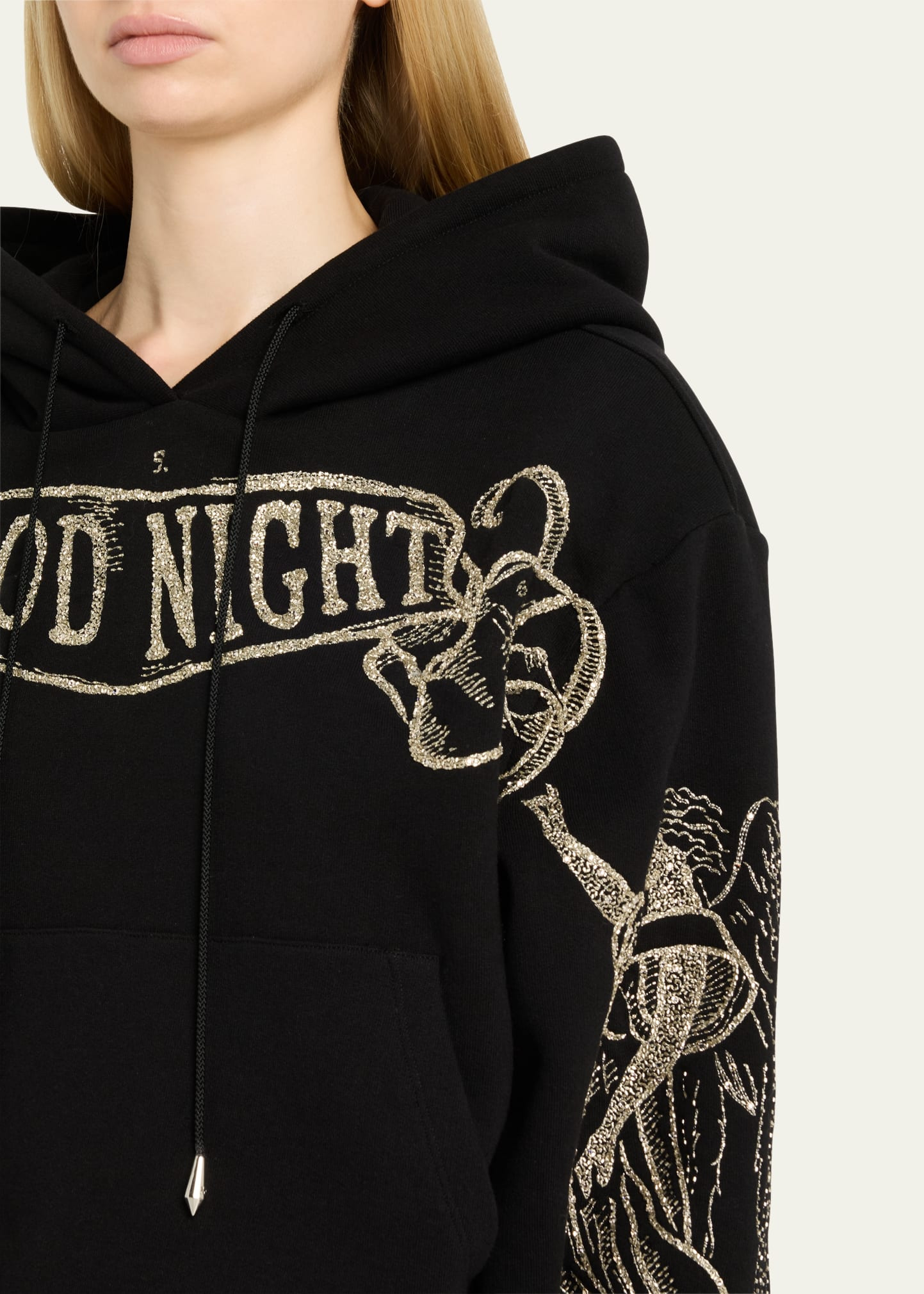 Good Night Embroidered Cropped Hoodie - 5