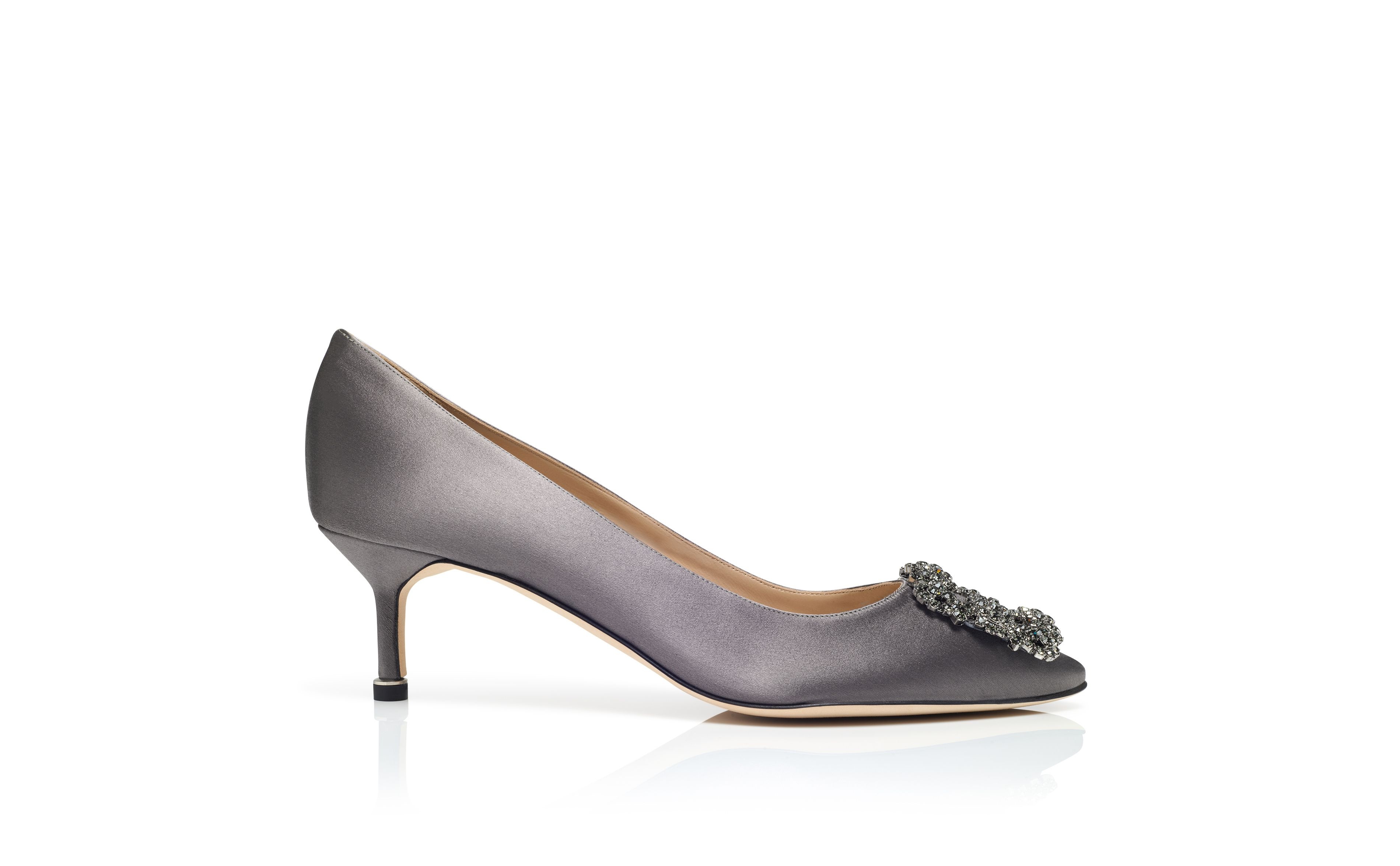 Grey Satin Jewel Buckle Pumps - 1