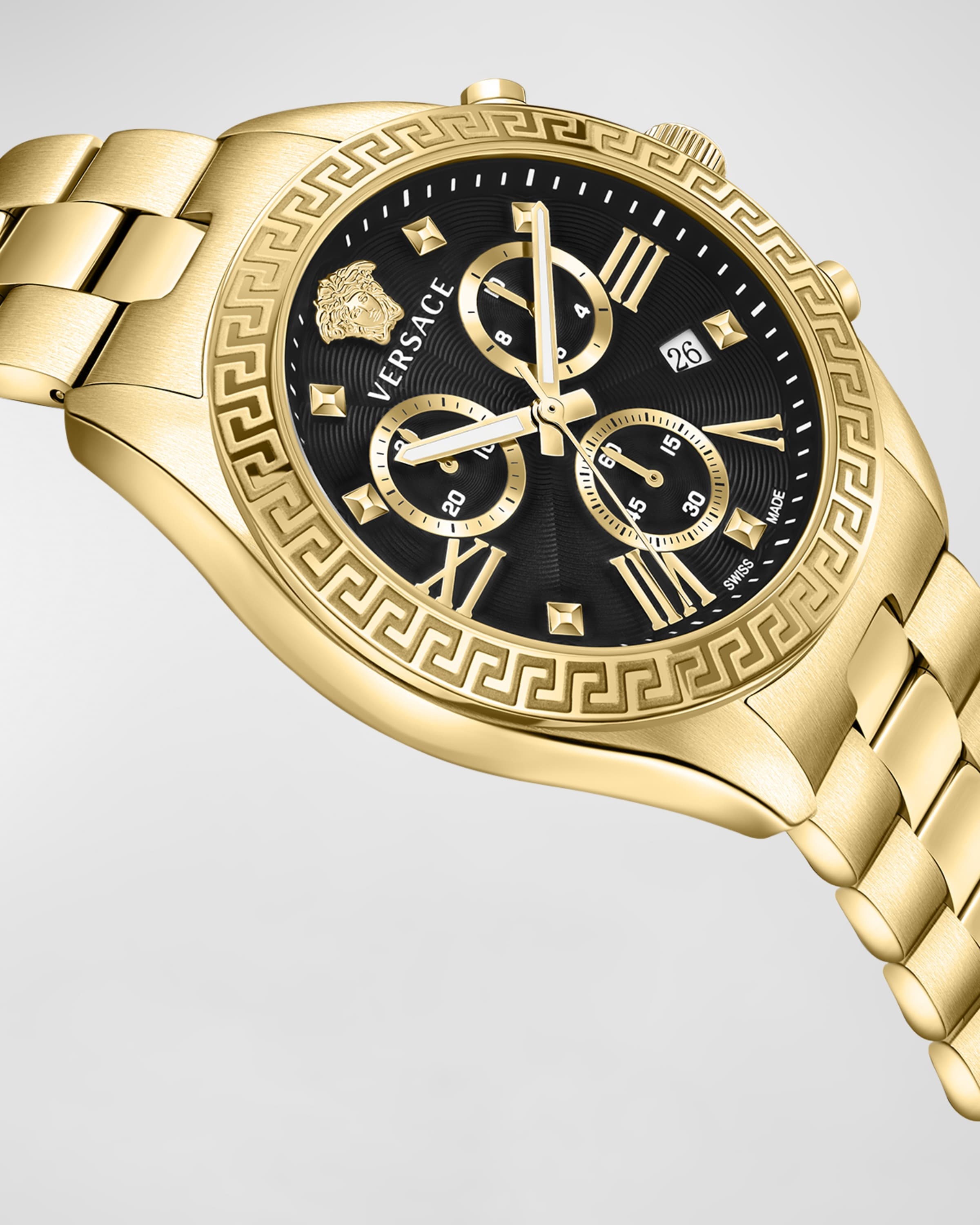 40mm Greca Chrono Watch with Bracelet Strap, Yellow Gold/Black - 2