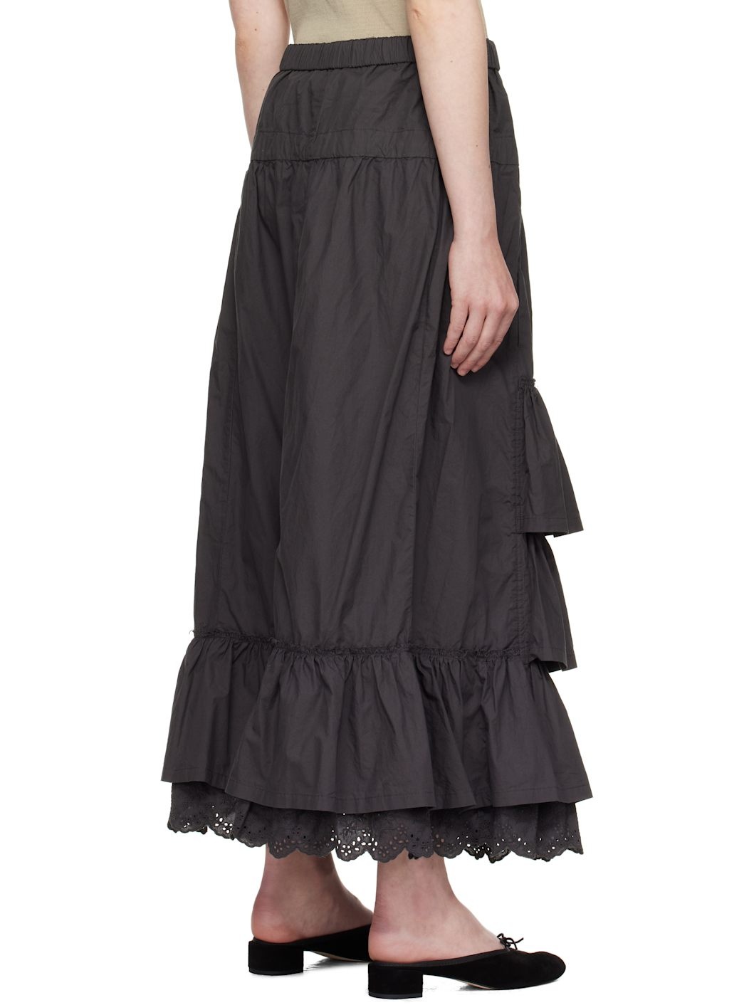 Gray Rolled Waist Tiered Midi Skirt - 3
