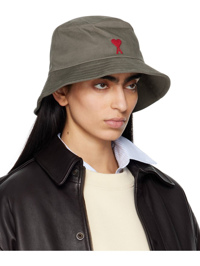 AMI Paris Gray Cotton Ami de Coeur Embroidery Bucket Hat outlook