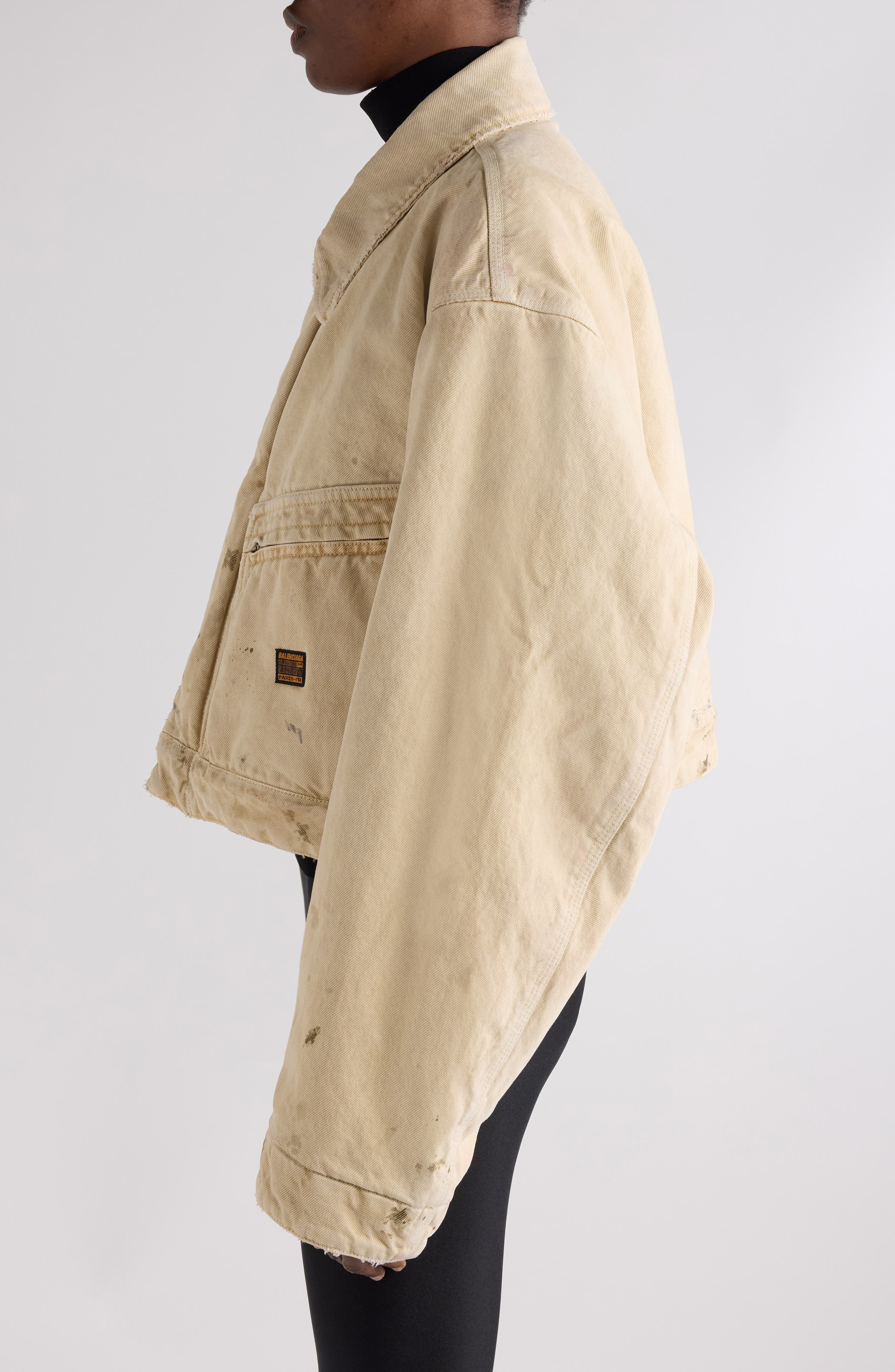 Balenciaga Distressed Cotton Twill Workwear Jacket in 9501 Beige at Nordstrom - 3