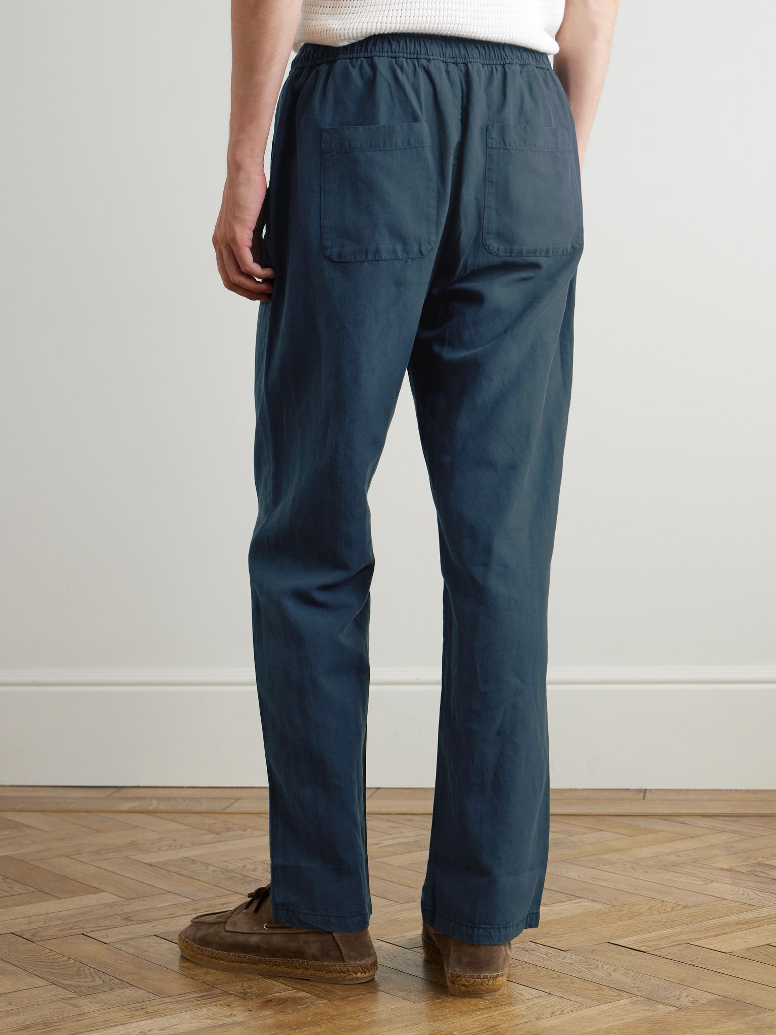Mendes Straight-Leg Lyocell, Linen and Cotton-Blend Drawstring Trousers Navy - 4