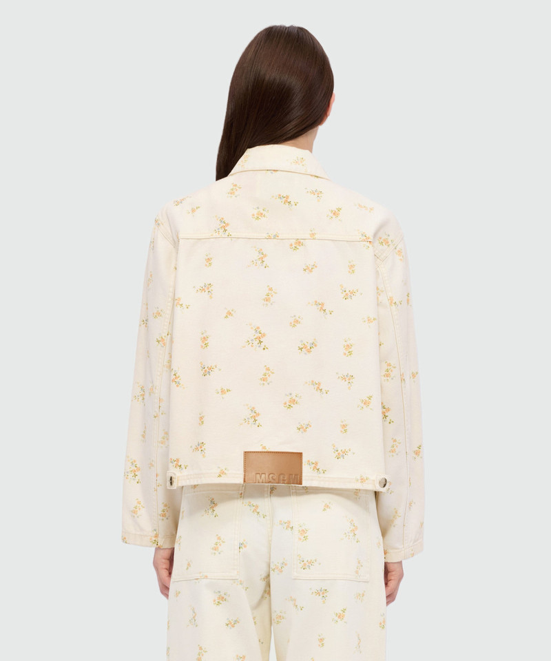 Off-white cotton canvas jacket with floral print 3