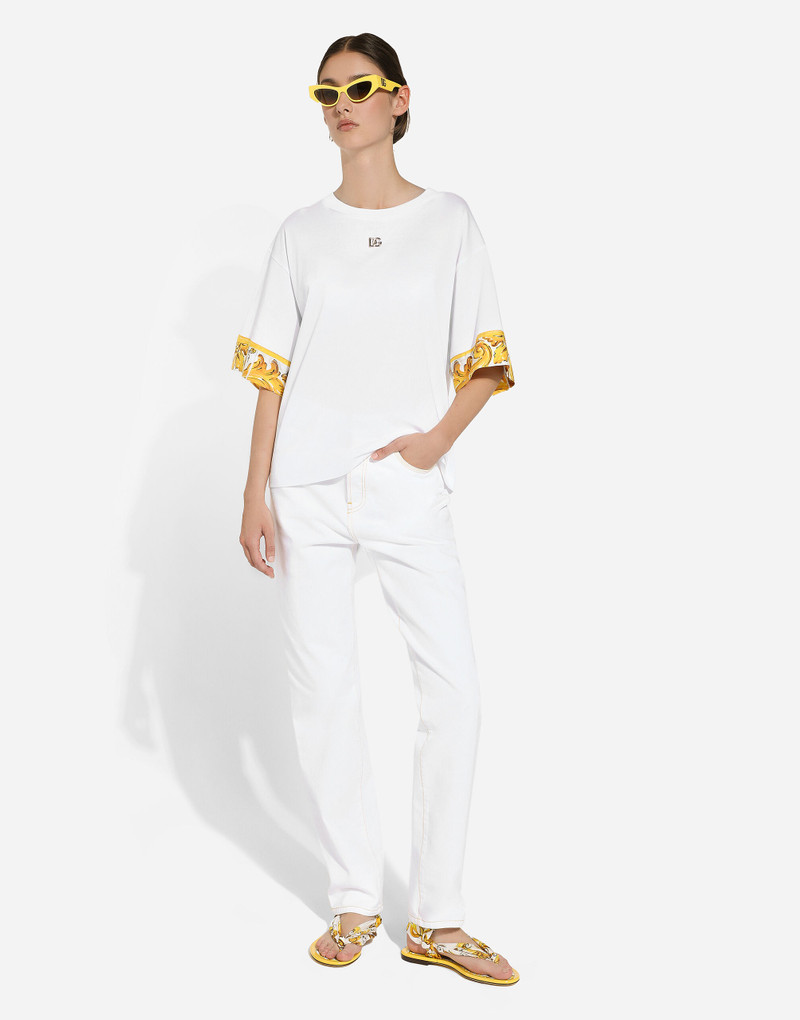 Cotton jersey T-shirt with majolica-print silk twill details 6