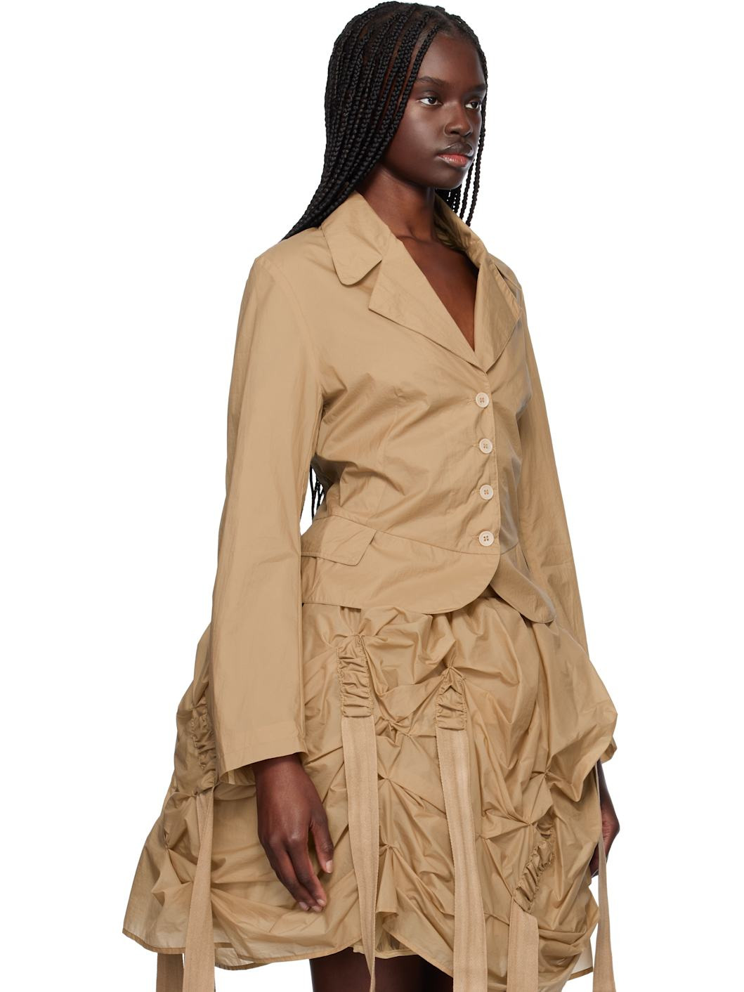 Beige Tank Double Layer Blazer - 2