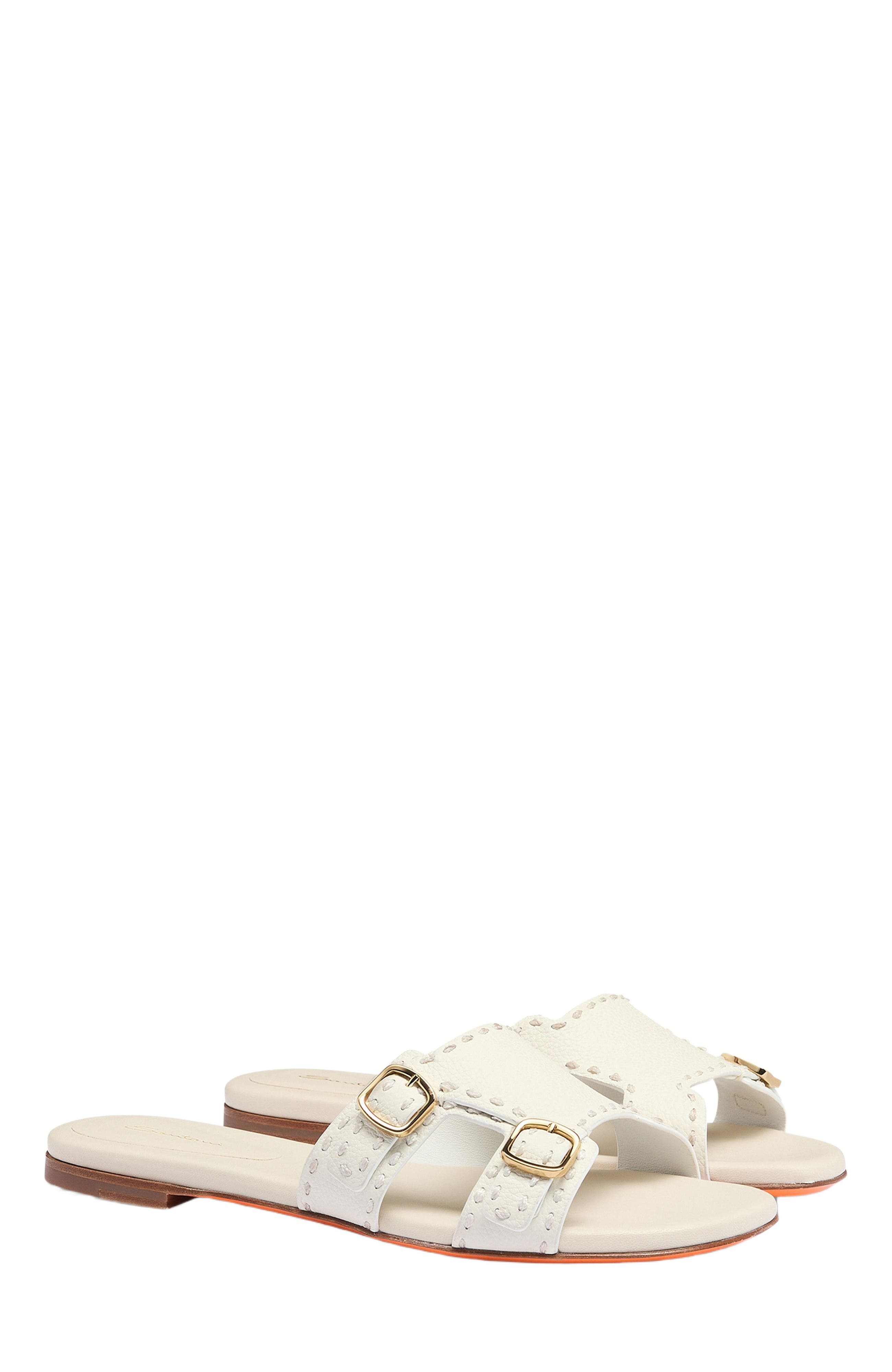 Santoni Women's leather double-buckle Didi slide sandal in White at Nordstrom - 3
