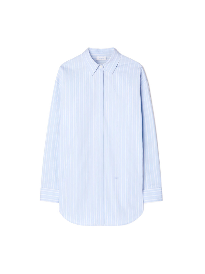 Stripe Poplin Round Zip Shirt Light Blue 1