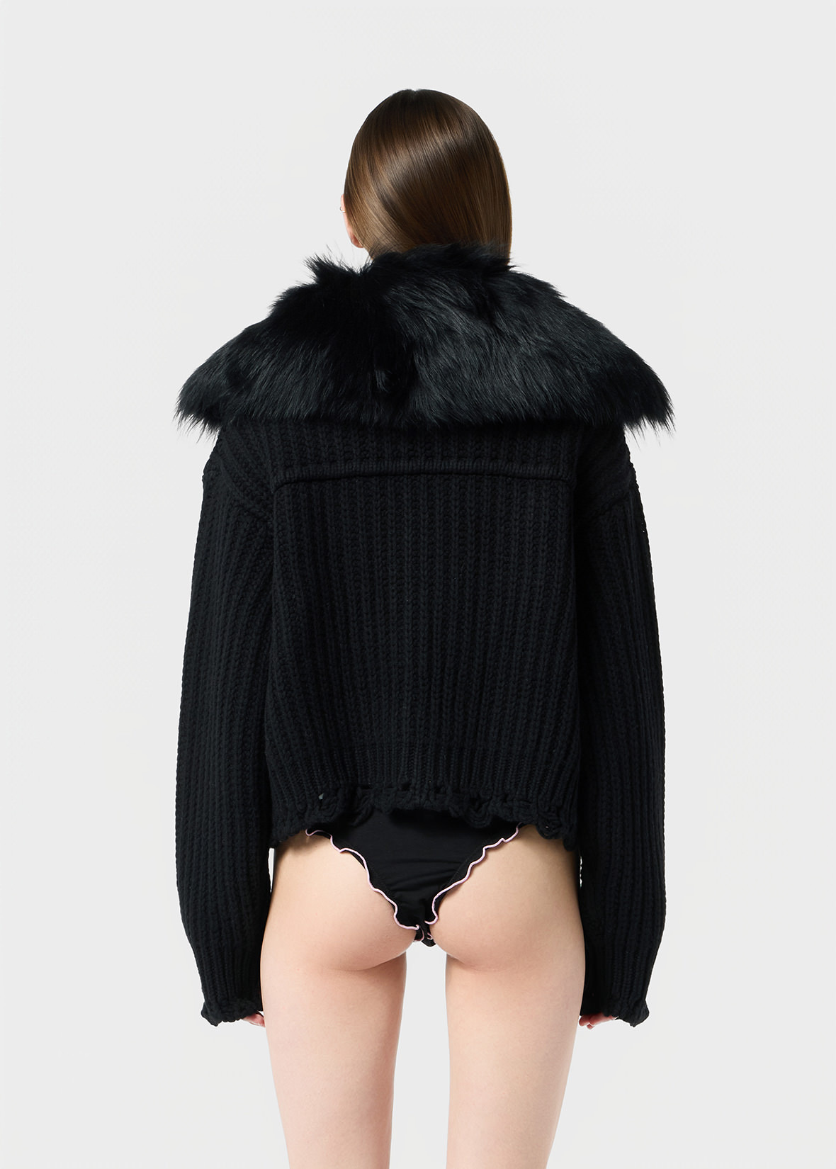WOOL CARDIGAN WITH FAUX FUR COLLAR - 4