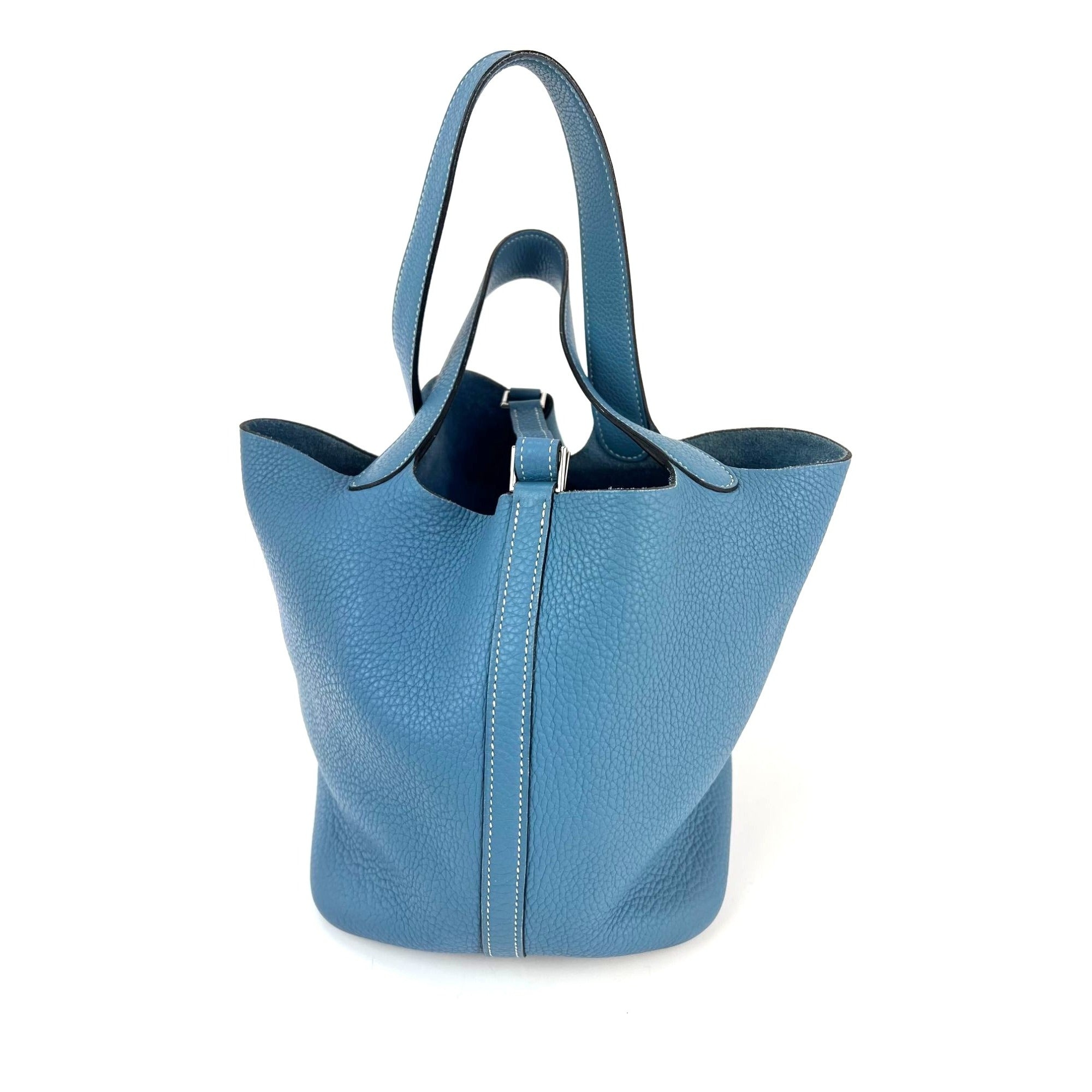 Hermes Taurillon Clemence Picotin 22 MM Blue Leather Hand Bag - 2