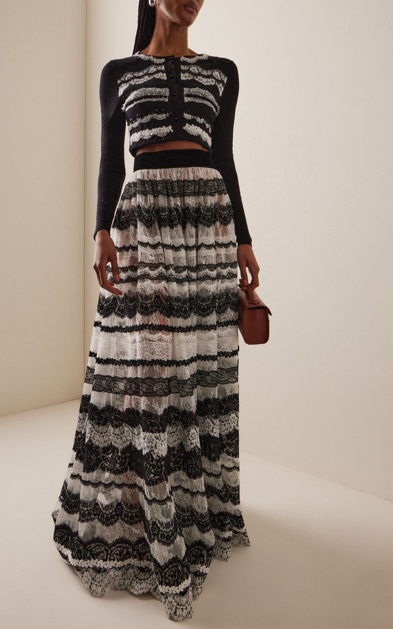 CAROLINA HERRERA Lace-Detailed Maxi Skirt black/white outlook