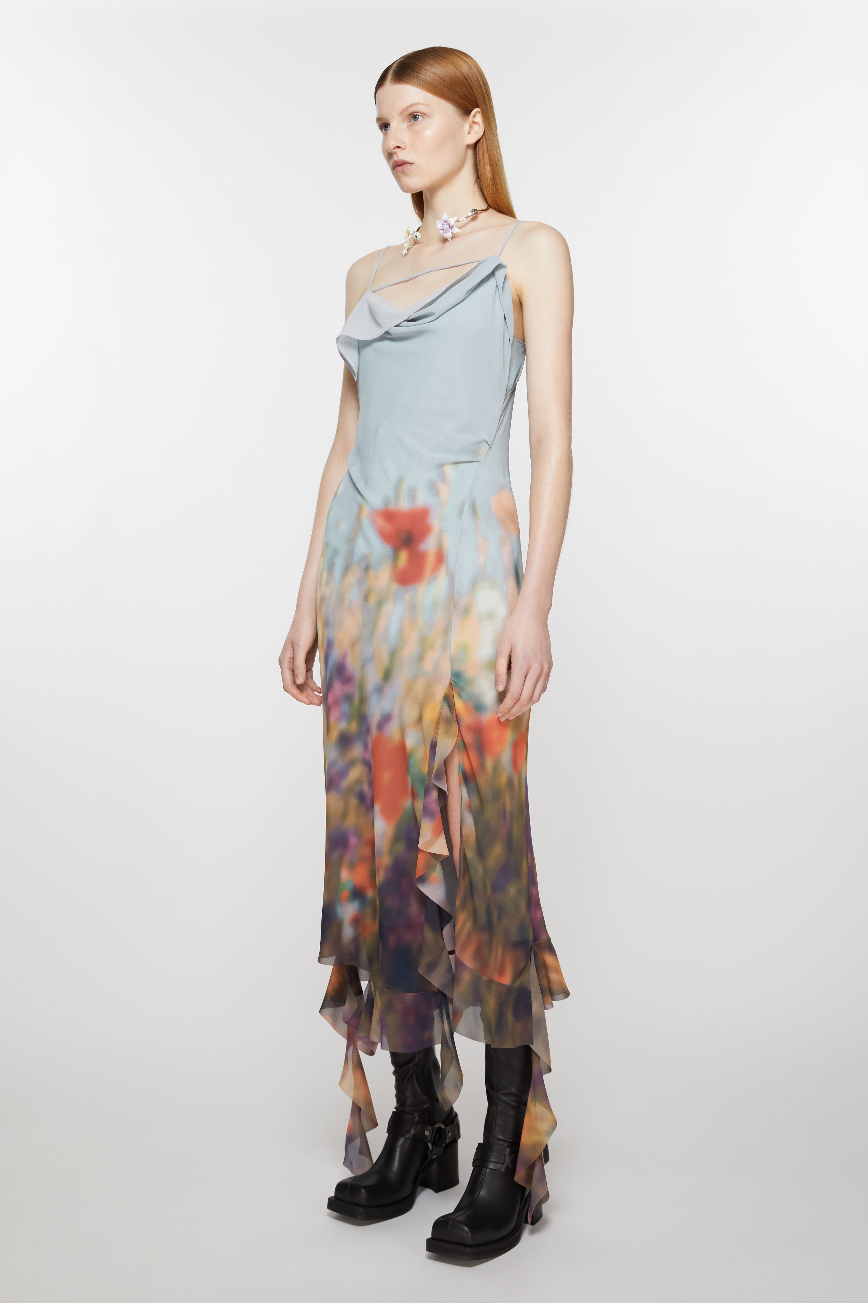 Ruffle strap dress - Dusty blue - 3