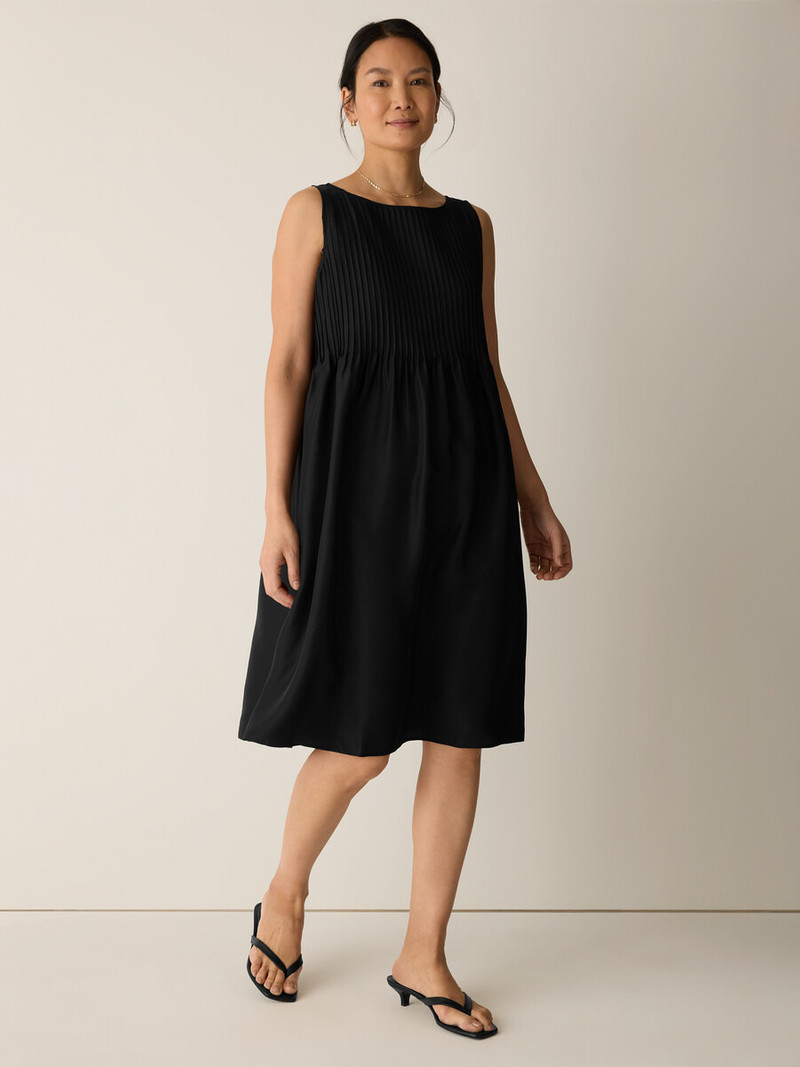 Pleated Silk Bateau Neck Dress 3