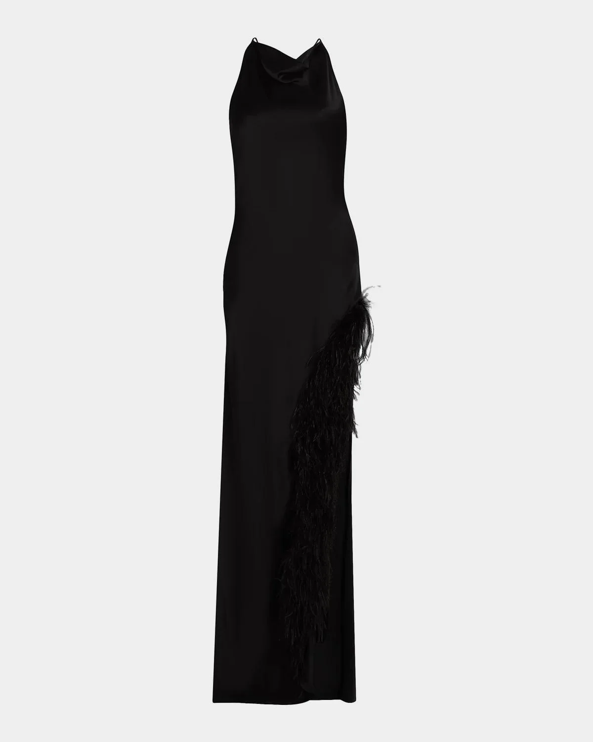 Cowl Satin Ostrich Feather Gown - 1