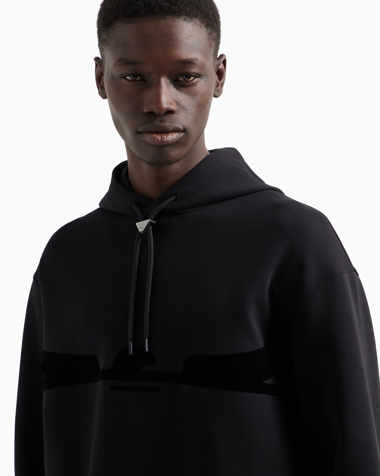 HOODED SWEATSHIRT IN DOUBLE JERSEY WITH CONTOURED EAGLE FLOCKED PRINT - 5