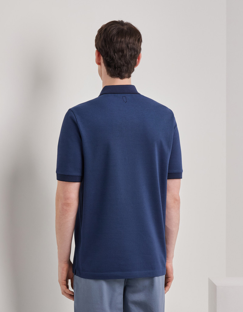 BLUE COTTON PIQUÉ POLO SHIRT WITH CONTRASTING TRIM 3