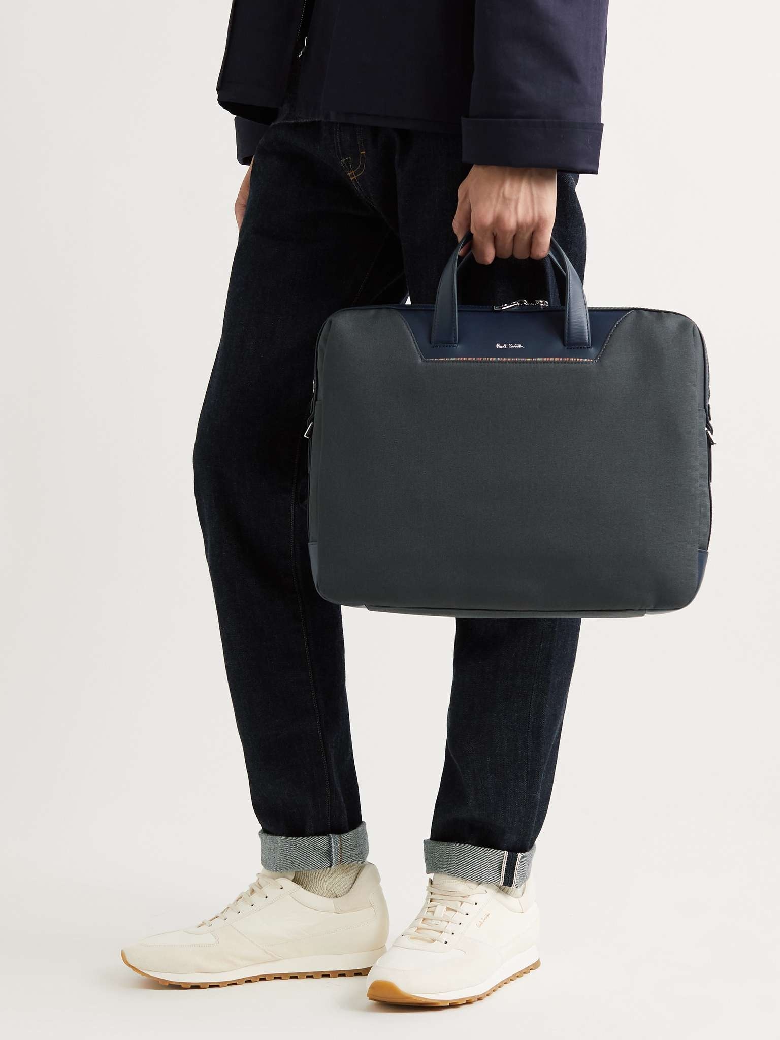 Leather-Trimmed Canvas Briefcase - 2