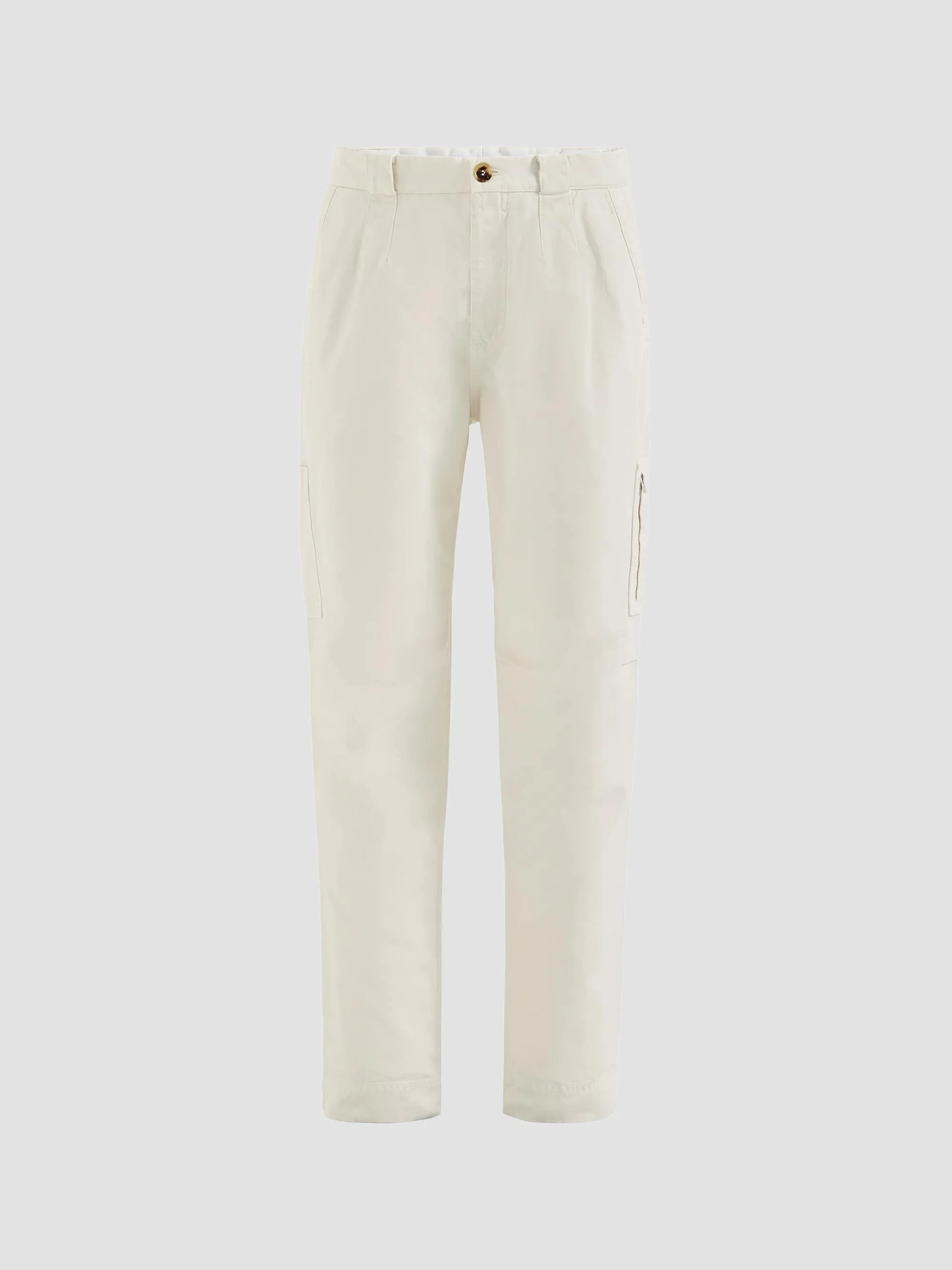 Men's Peached Cotton Gabardine Trousers with Zipped Pocket - White - 1