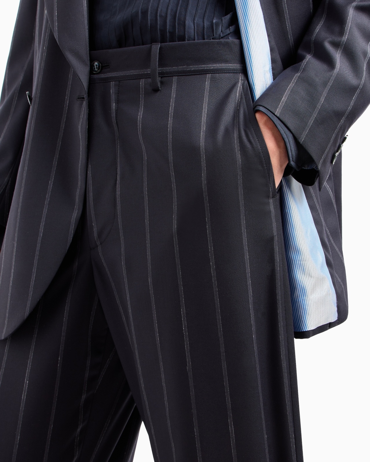 HERITAGE LINE DOUBLE-BREASTED PINSTRIPED SUIT IN VIRGIN WOOL - 6