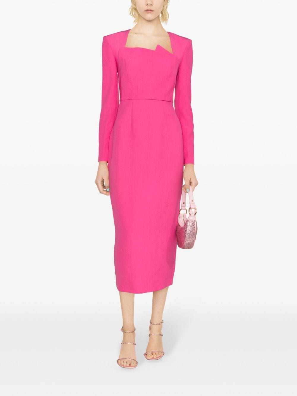 long-sleeve crepe midi dress - 2