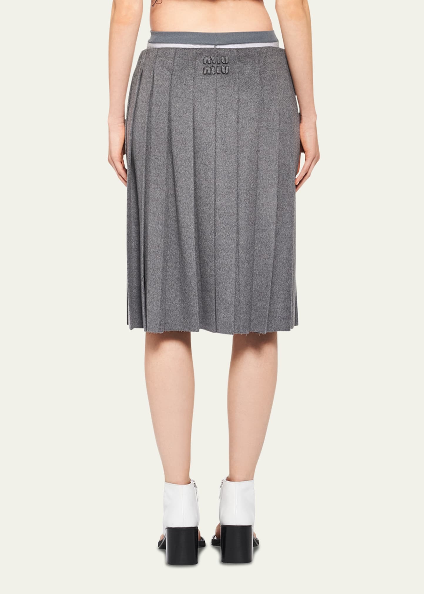 Miu Miu Velour Pleated Midi Wool Skirt | bergdorfgoodman