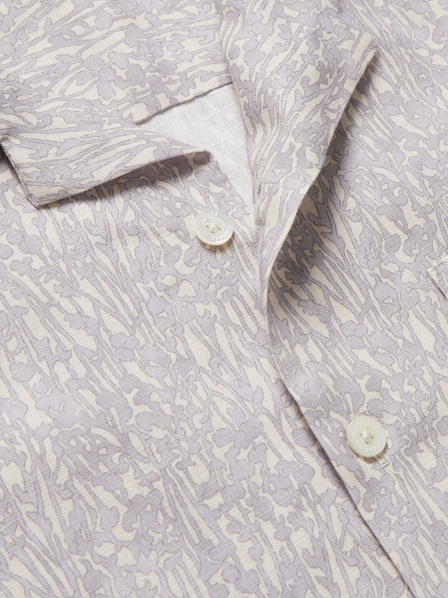 Camp-Collar Printed Linen and Cotton-Blend Shirt Gray - 4