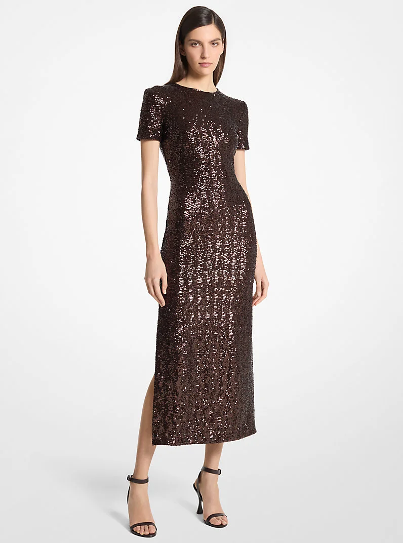 Sequined Stretch T-Shirt Midi Dress - 1