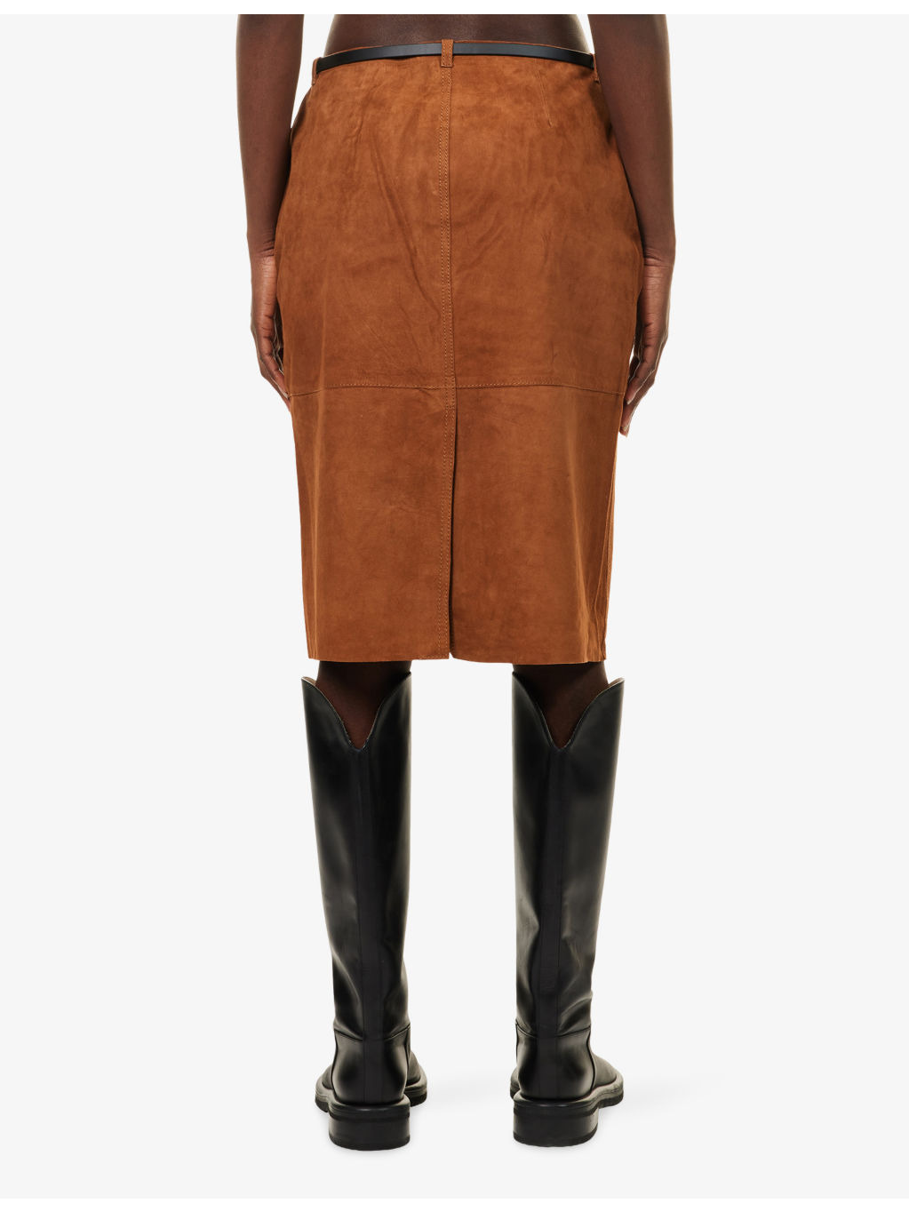 Savana Belted Leather-Suede Midi Skirt - 4