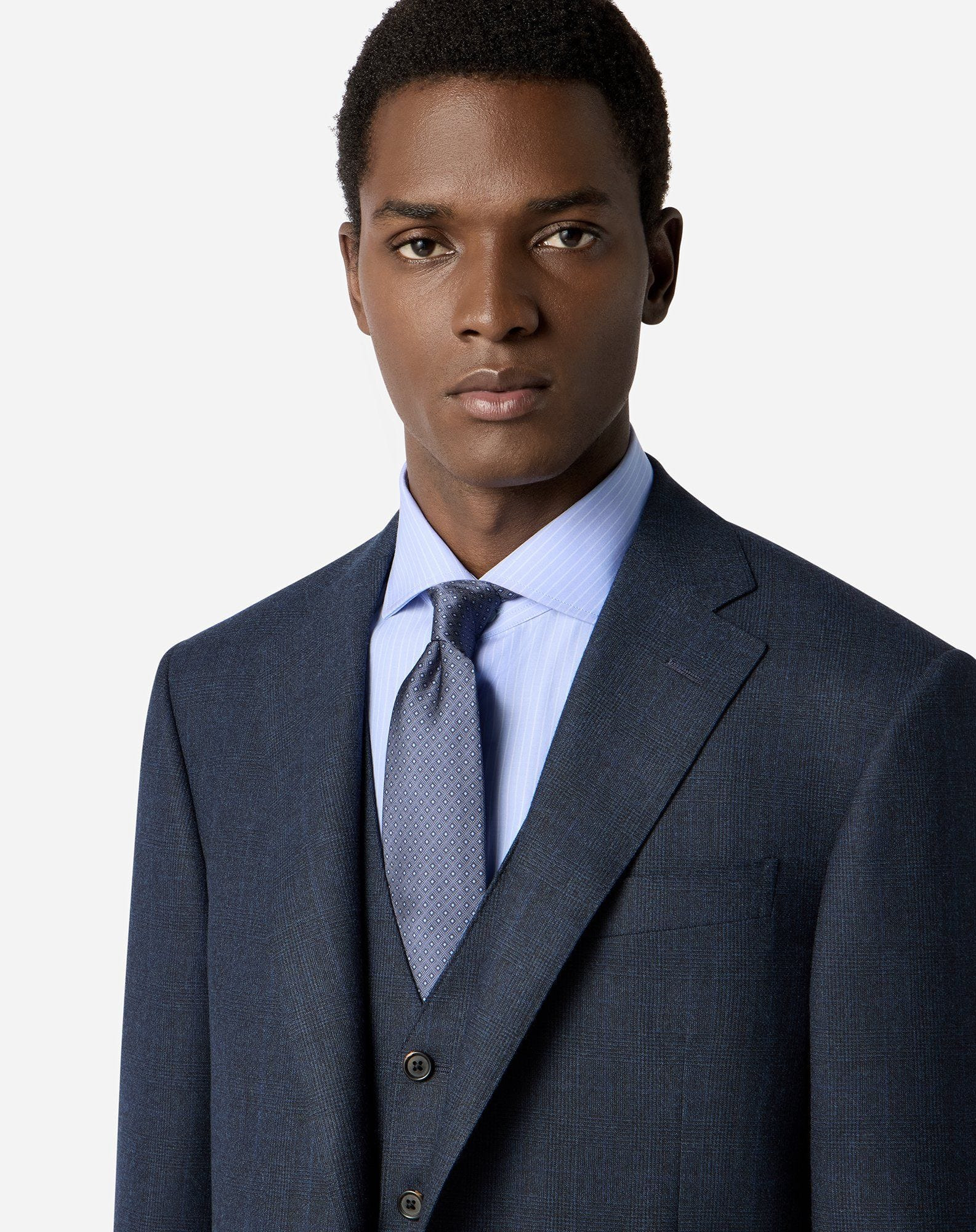 Blue pure silk tie with geometric print - 2