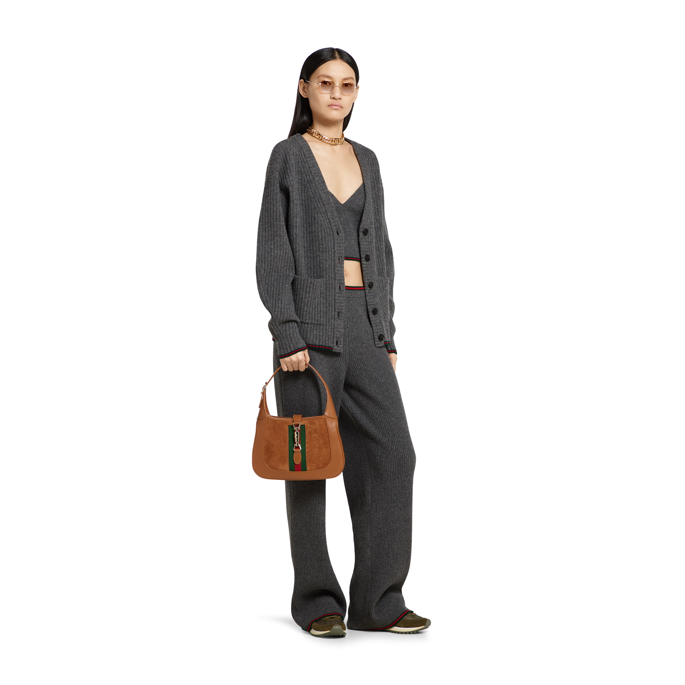 Rib felted wool cardigan with Web - 2