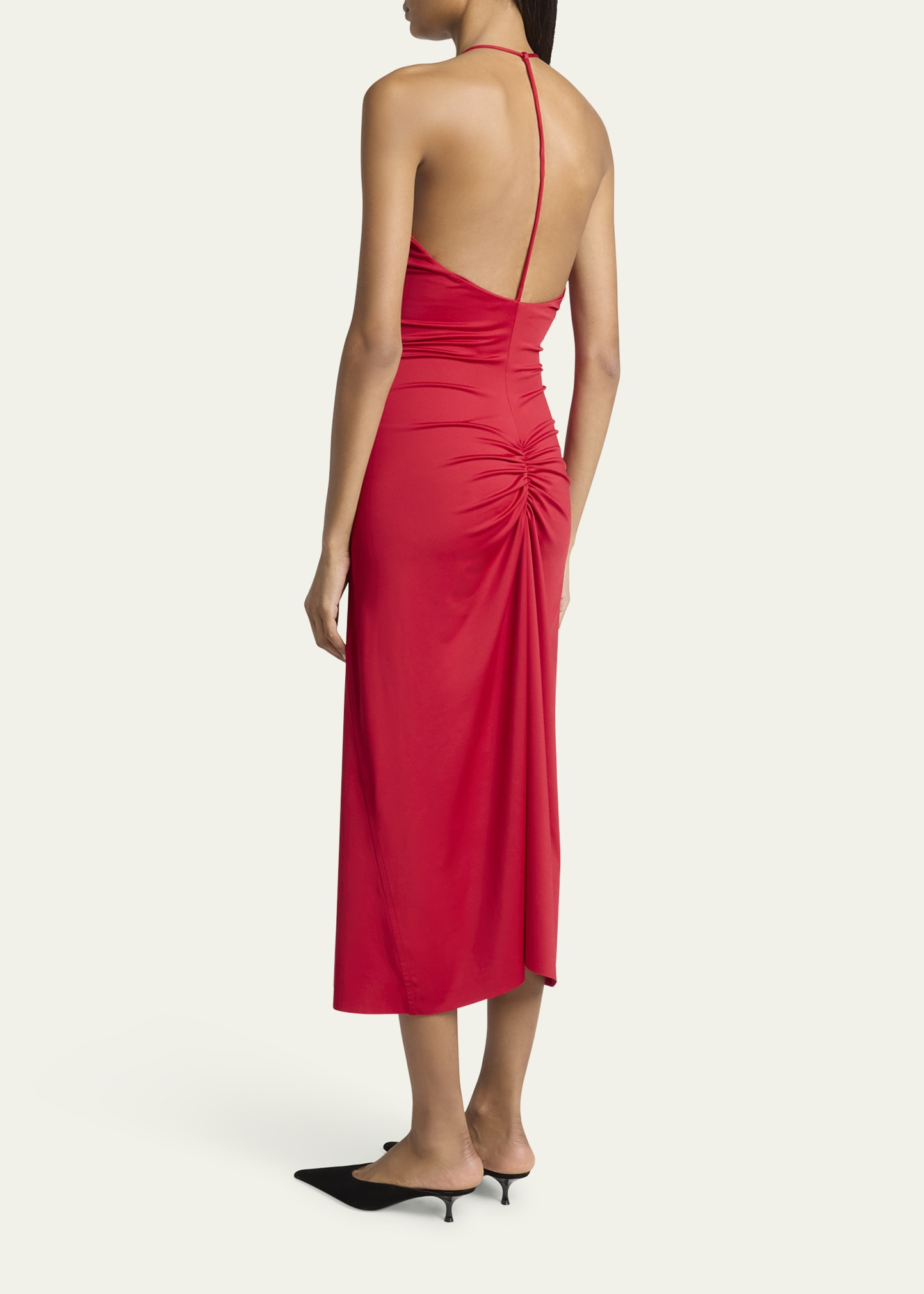 V-Neck Ruched Cami Midi Dress - 3