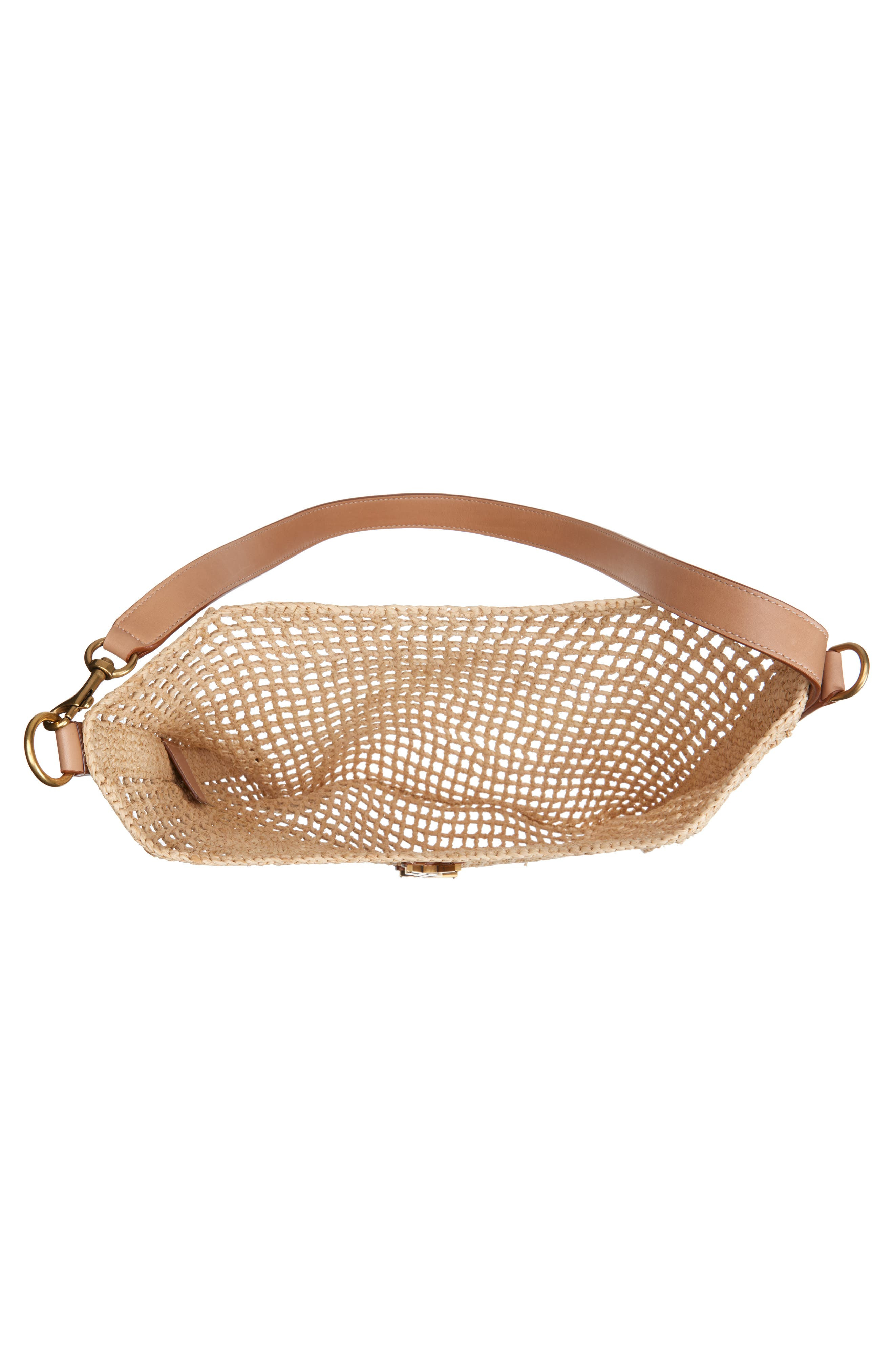 Saint Laurent Oxalis Raffia Macramé Shoulder Bag in Naturel/Vintage Brown/Gold at Nordstrom - 4