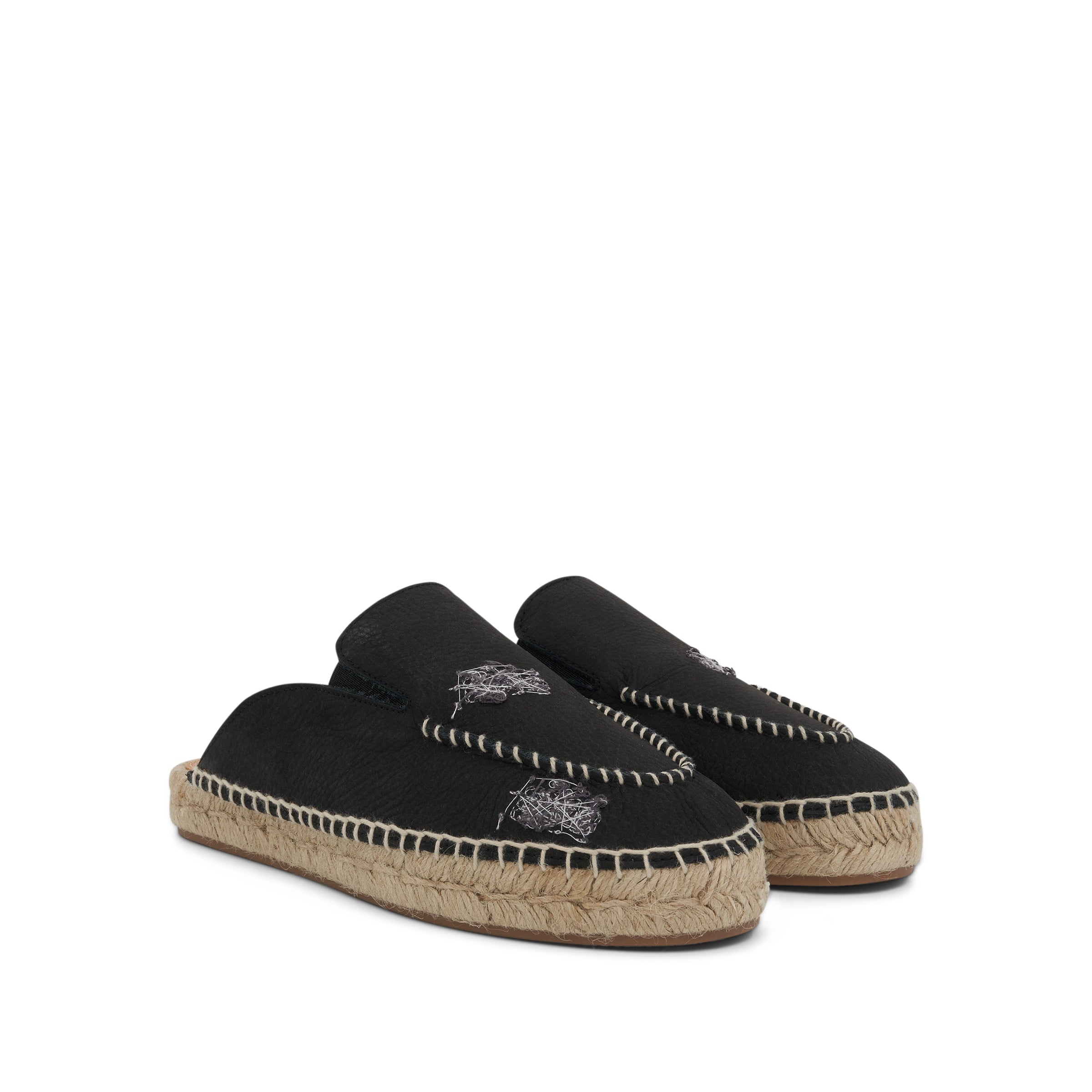 Embroidered Espadrille Mules in Black - 2