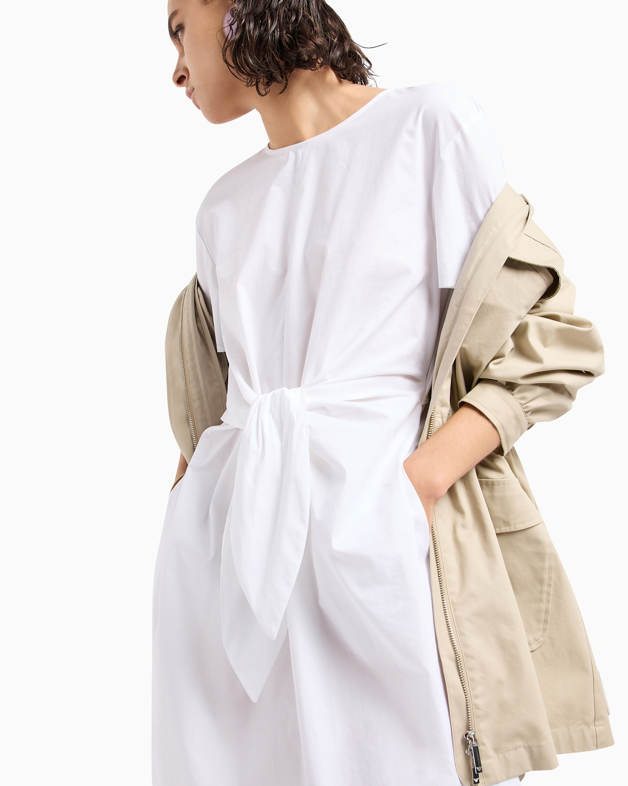 Short-sleeved poplin shirt dress with sash - 5