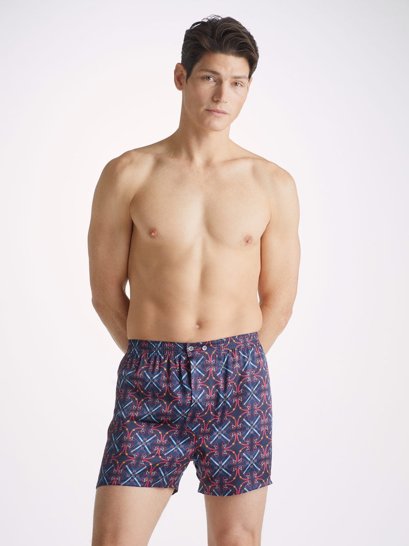 Men's Classic Fit Boxers Brindisi 93 Silk Satin Navy - 5