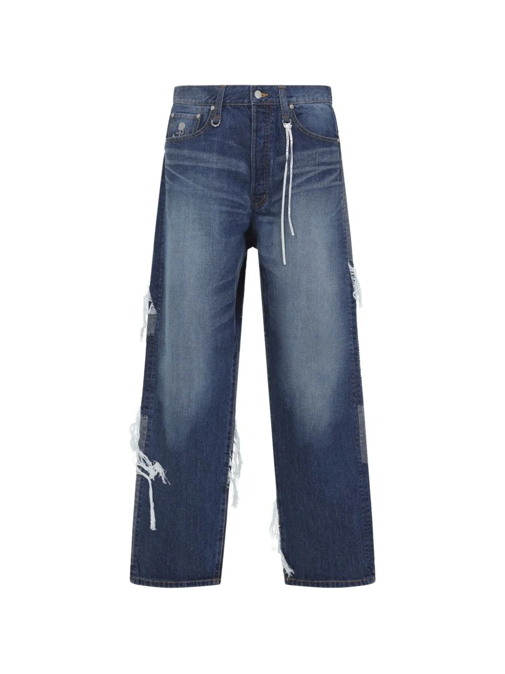 patchwork distressed jeans - 1