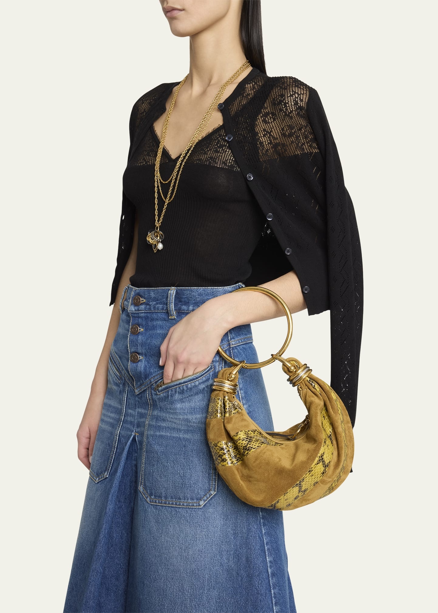 Bracelet Shoulder Bag in Calfskin Suede and Snakeskin - 2
