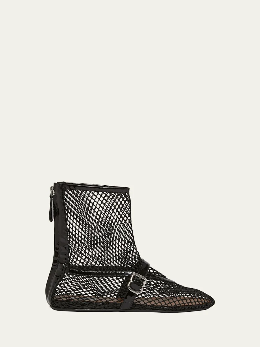 Fishnet Patent Ballerina Booties - 1