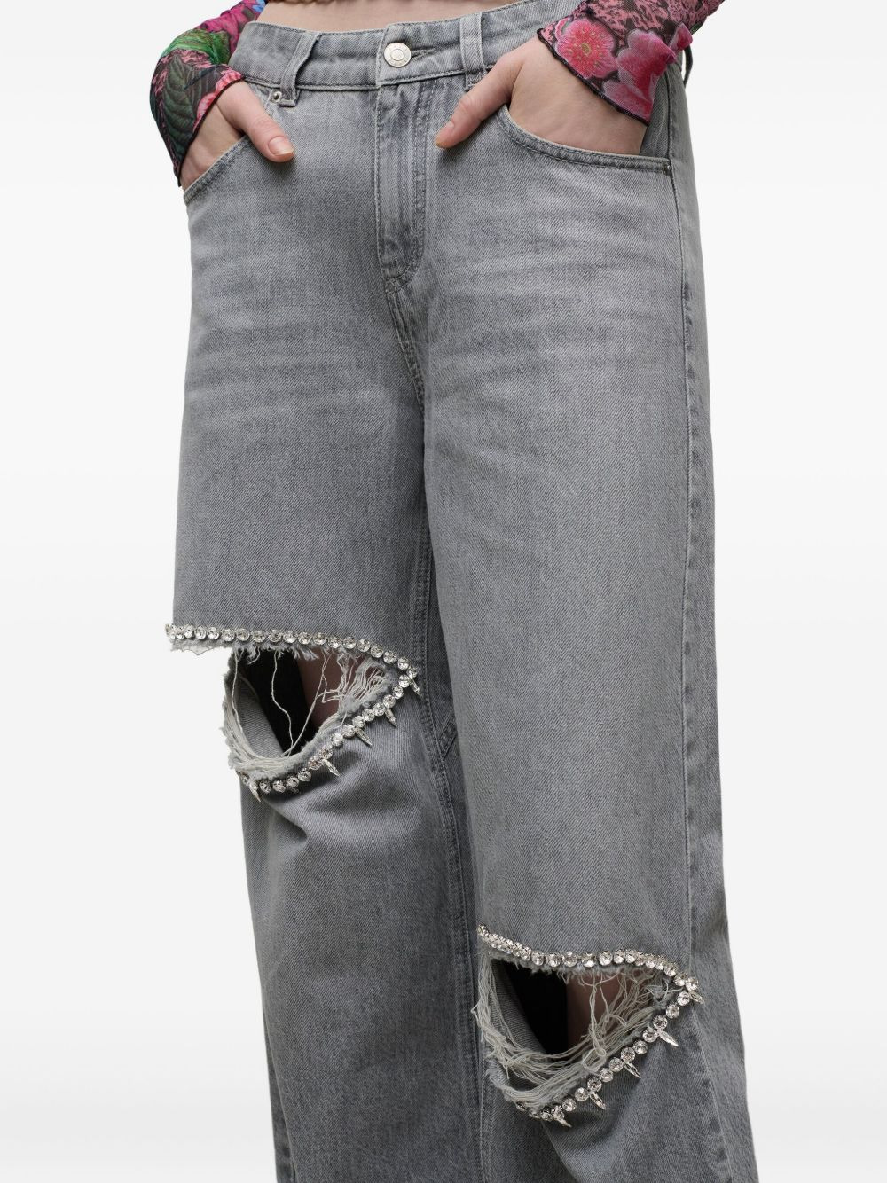 crystal-embellished jeans - 4