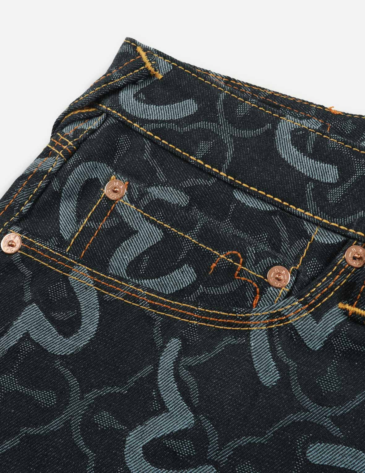 ALLOVER SEAGULL AND KAMON JACQUARD REGULAR FIT DENIM SHORTS - 7