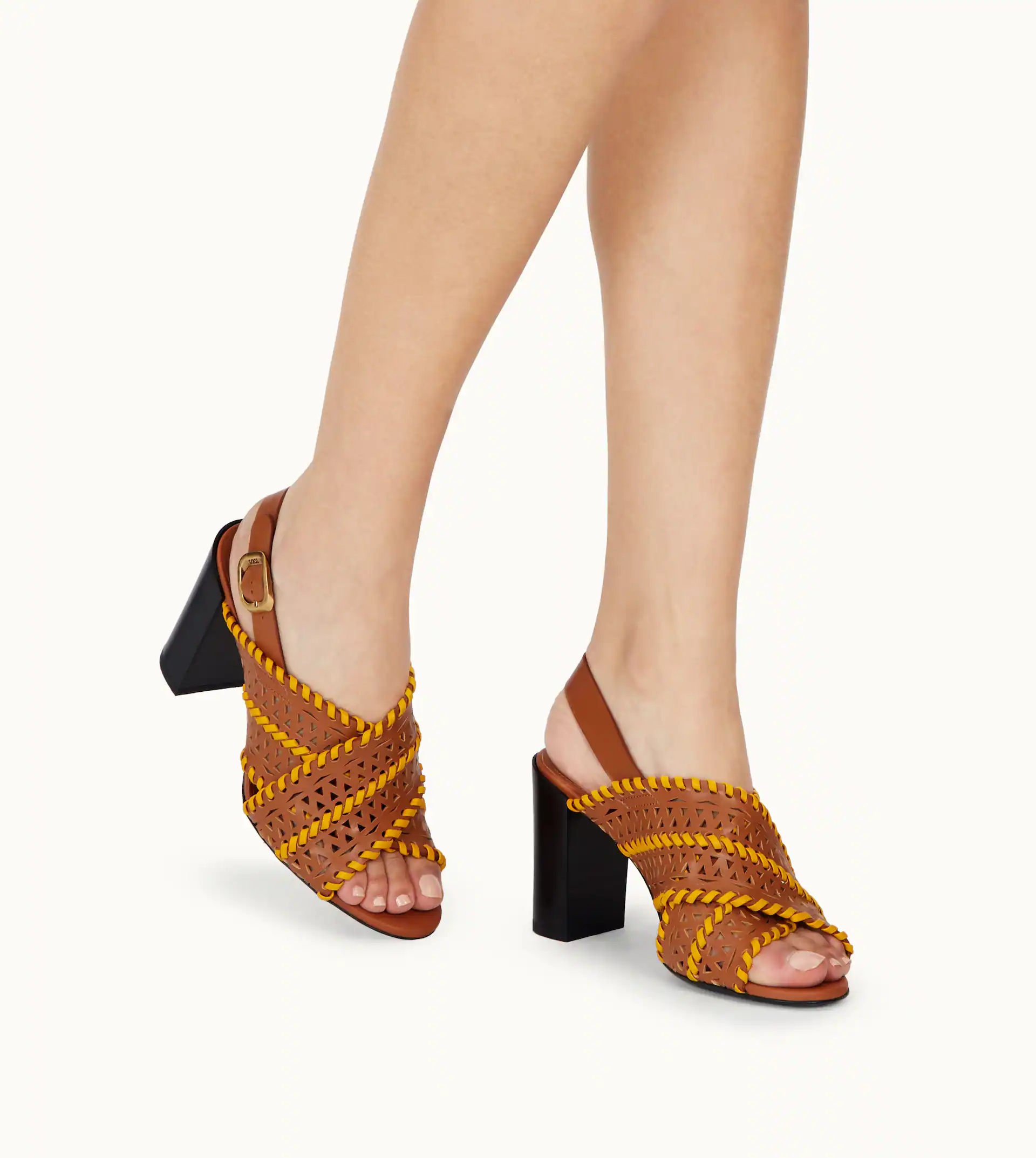 SANDALS IN LEATHER - BROWN, YELLOW - 2