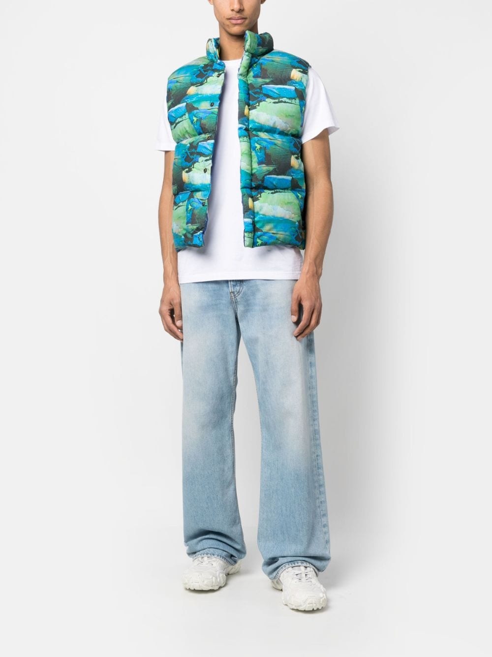 printed quilted puffer gilet - 2