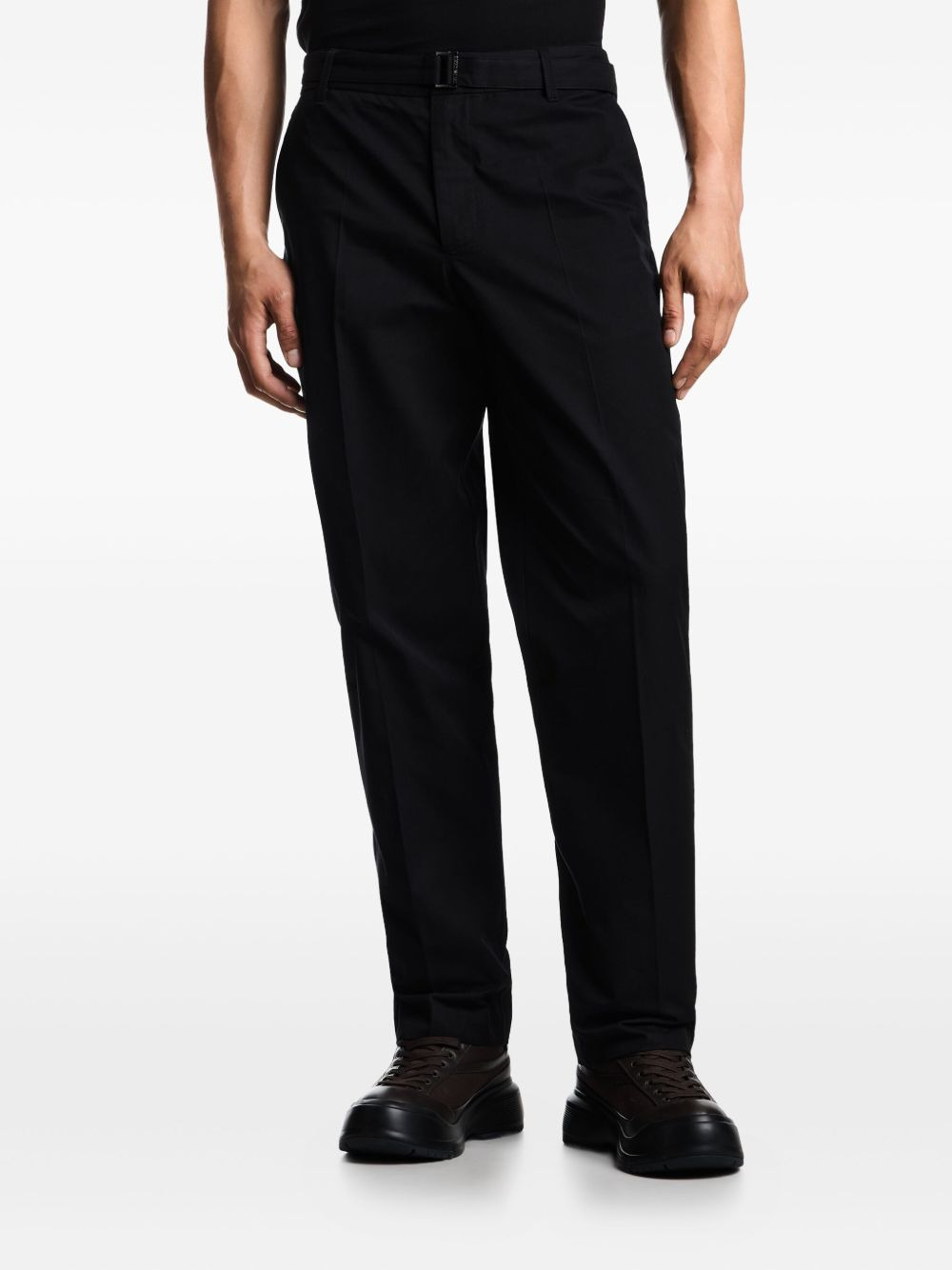 belted flat-front trousers - 3