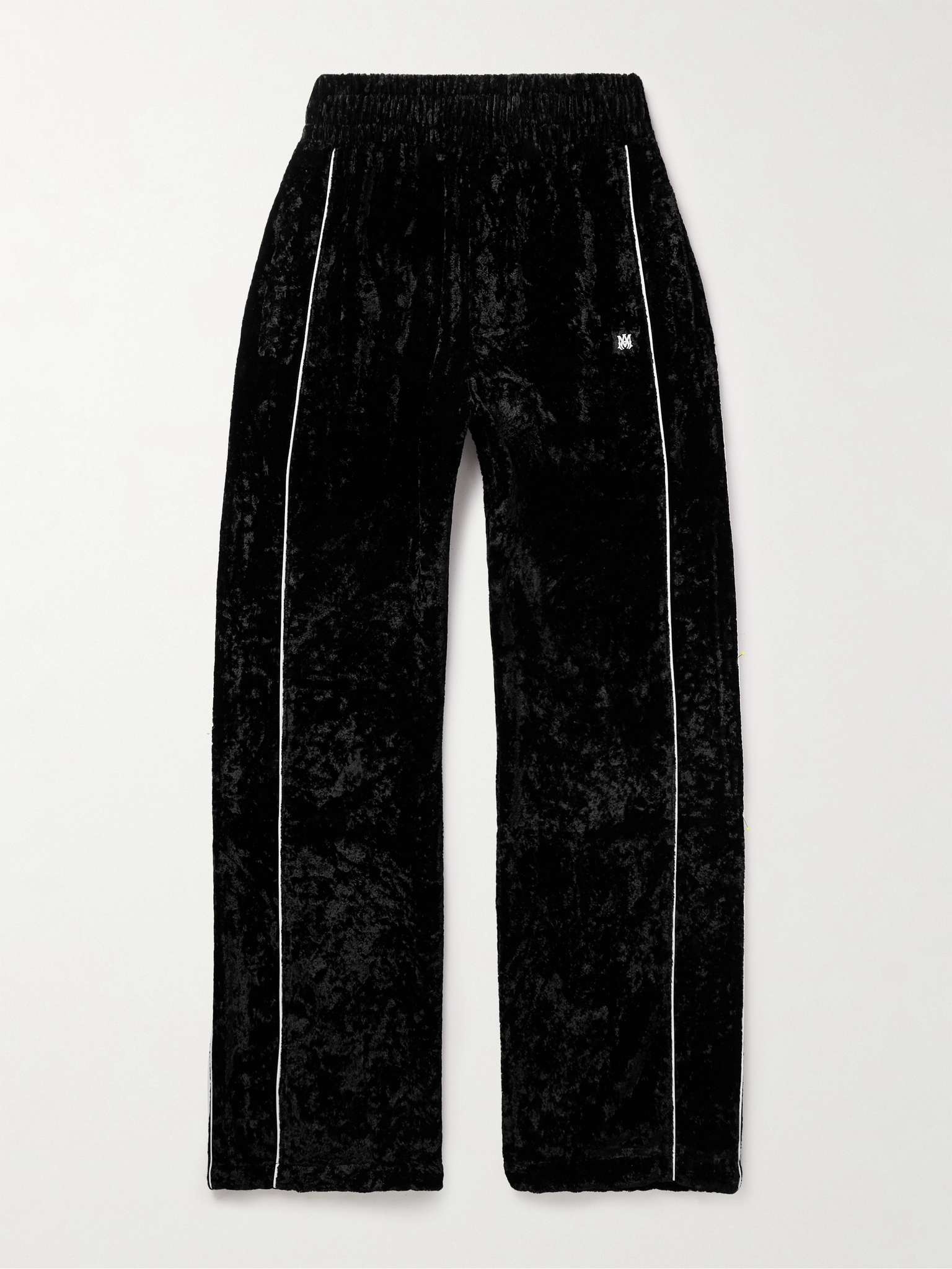 Straight-Leg Logo-Appliquéd Crushed-Velvet Track Pants - 1