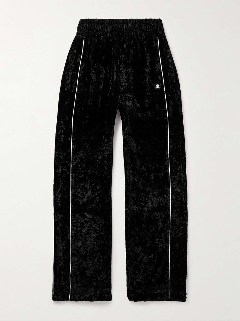 Straight-Leg Logo-Appliquéd Crushed-Velvet 트랙 바지 1